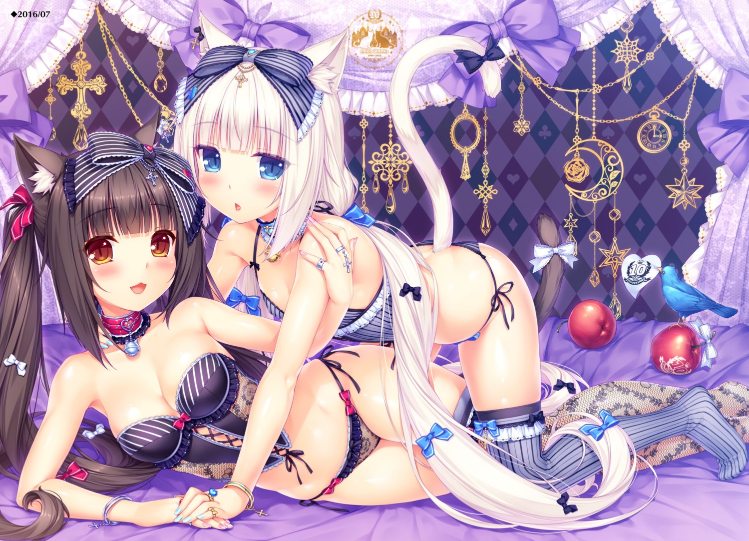 animal_ears chocola cleavage fishnets lingerie neko_works nekomimi nekopara pantsu sayori string_panties tail thighhighs vanilla