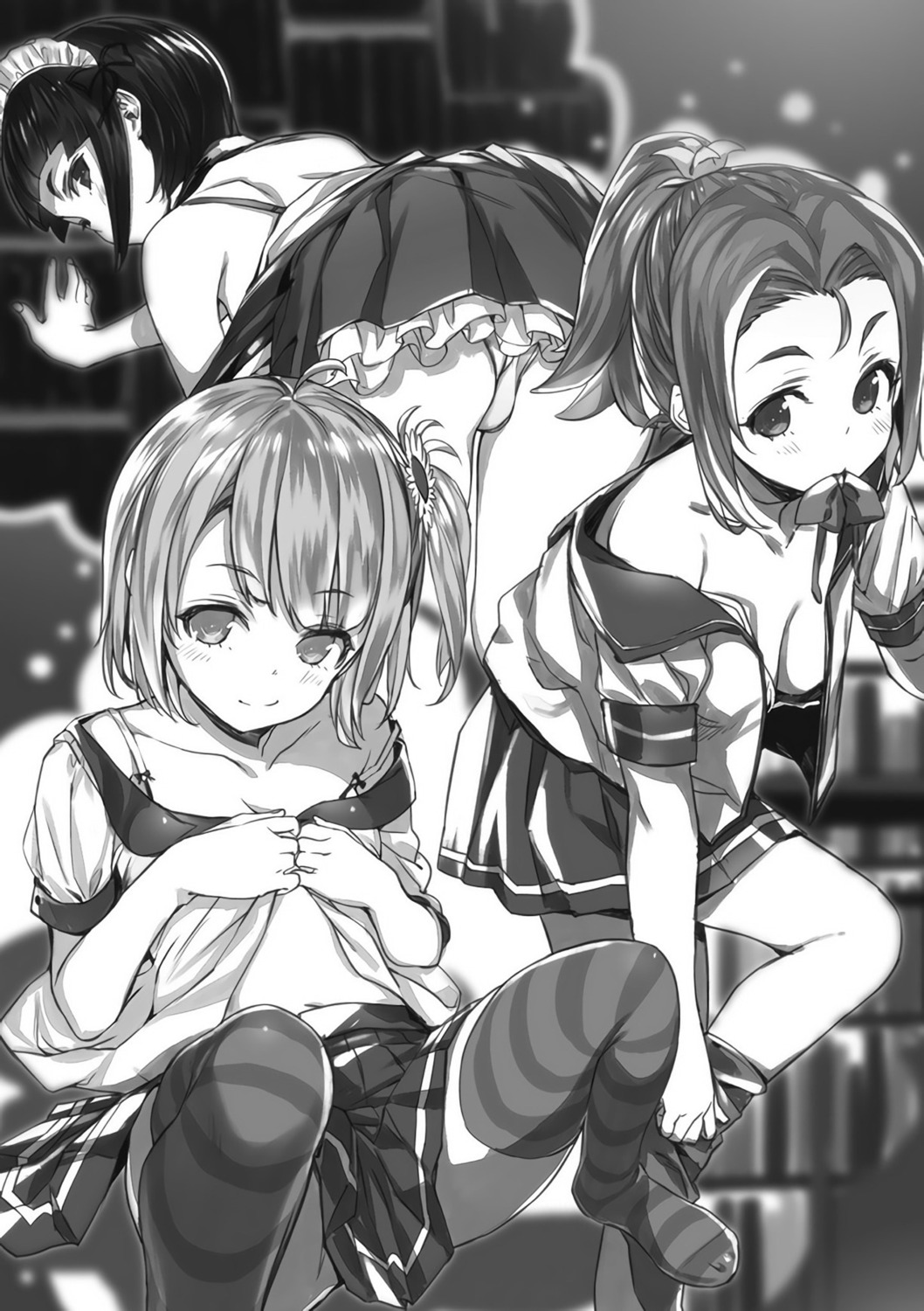 bra breast_hold buriki cleavage maid monochrome ore_wo_suki_nano_wa_omae_dake_ka_yo pantsu thighhighs undressing