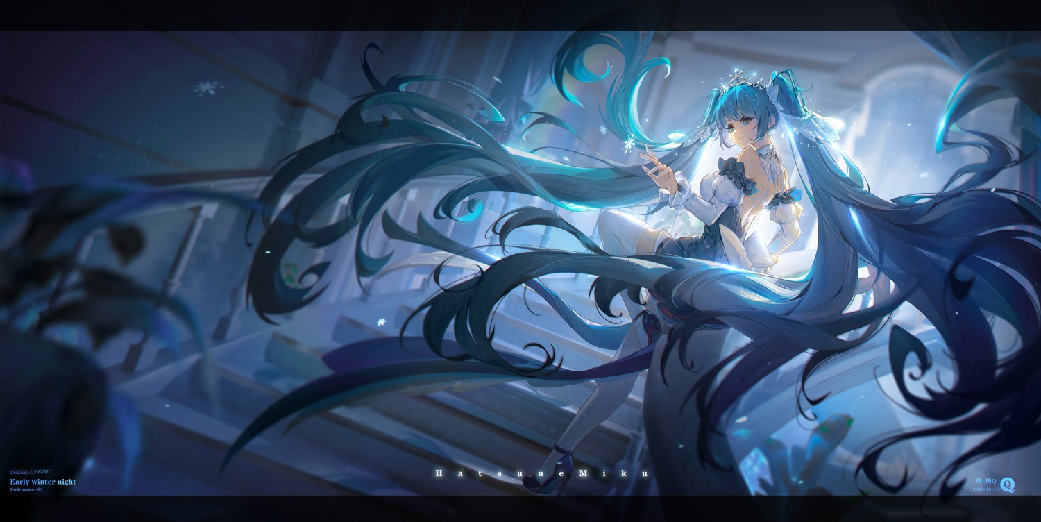 dress hatsune_miku heels qi-qiq thighhighs vocaloid yuki_miku