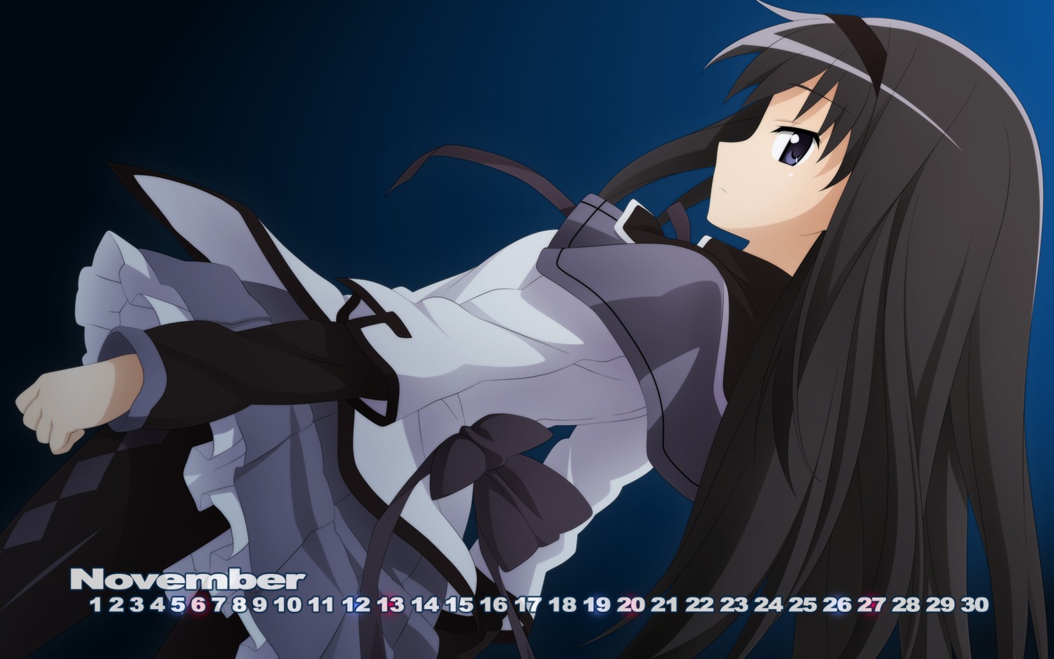 akemi_homura calendar pantyhose puella_magi_madoka_magica wallpaper wave_ride