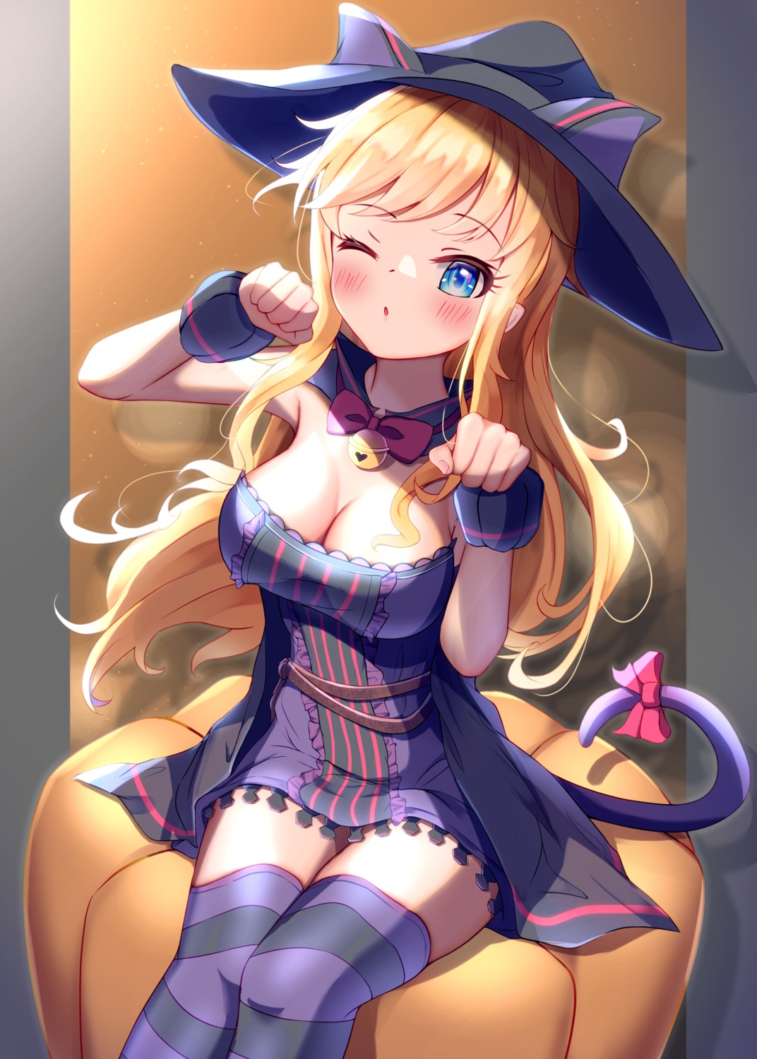 animal_ears cleavage dress halloween nekomimi ootsuki_yui tail the_idolm@ster the_idolm@ster_cinderella_girls thighhighs tudon_(donut) witch