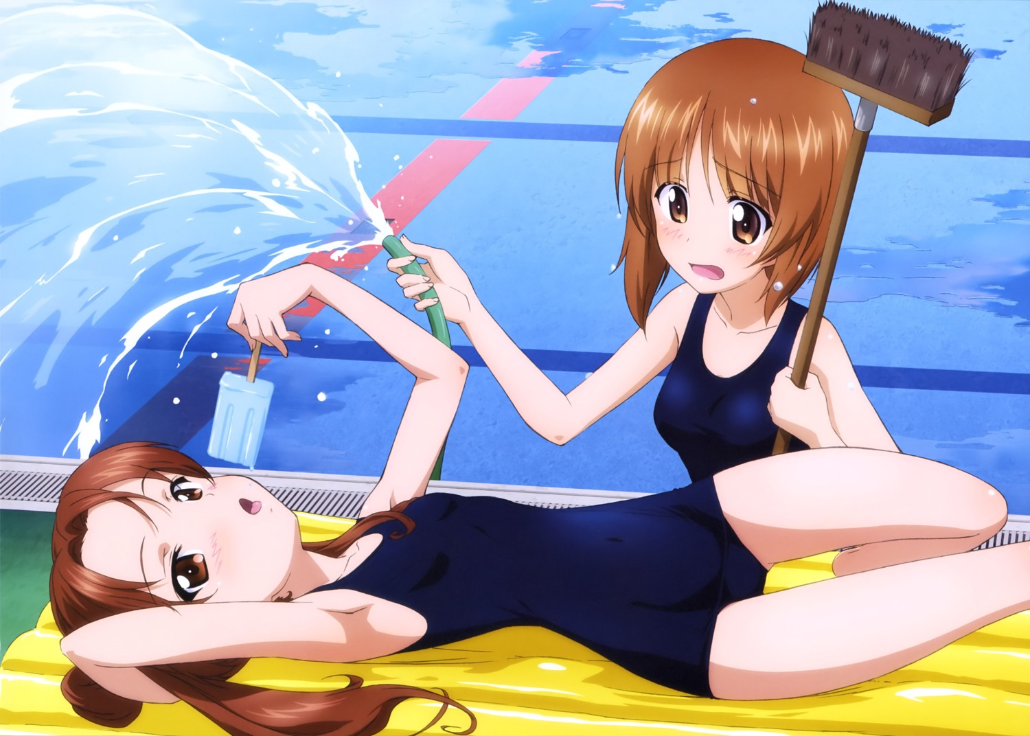 girls_und_panzer kadotani_anzu nishizumi_miho school_swimsuit swimsuits yoshida_nobuyoshi