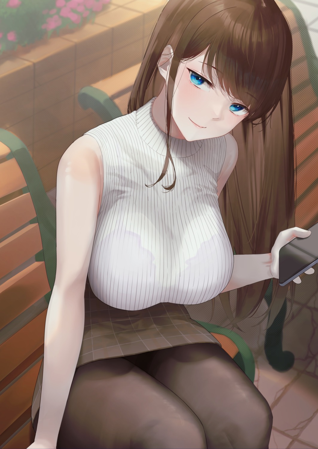 bra pantyhose rushian see_through skirt_lift sweater