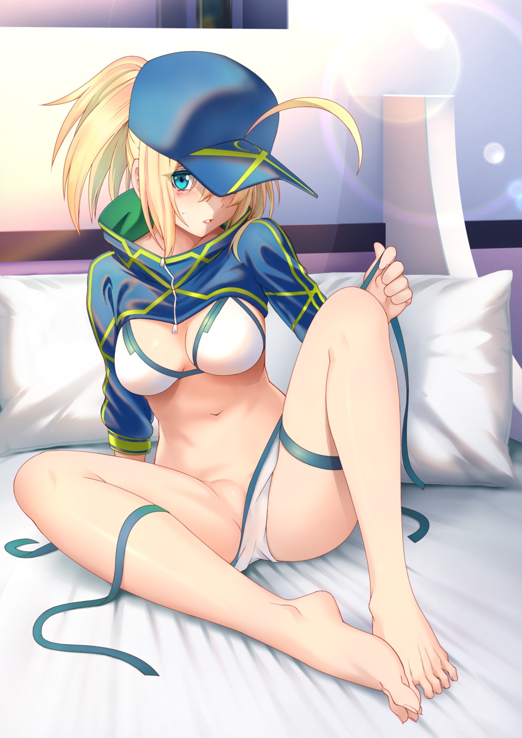 bikini cleavage fate/grand_order feet garter heroine_xx mikoma_sanagi panty_pull swimsuits wardrobe_malfunction