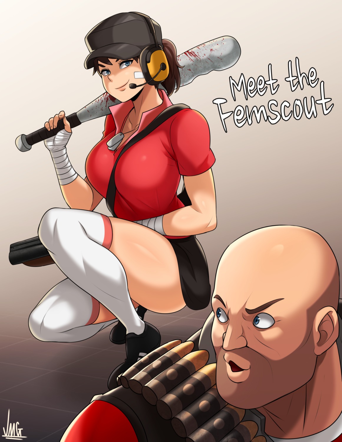 bandages blood gun headphones jmg skirt_lift team_fortress_2 thighhighs weapon