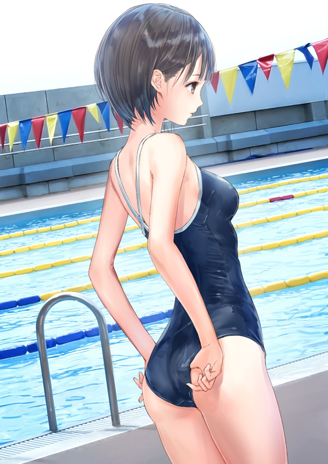 ass blue_reflection kishida_mel school_swimsuit shirai_hinako swimsuits