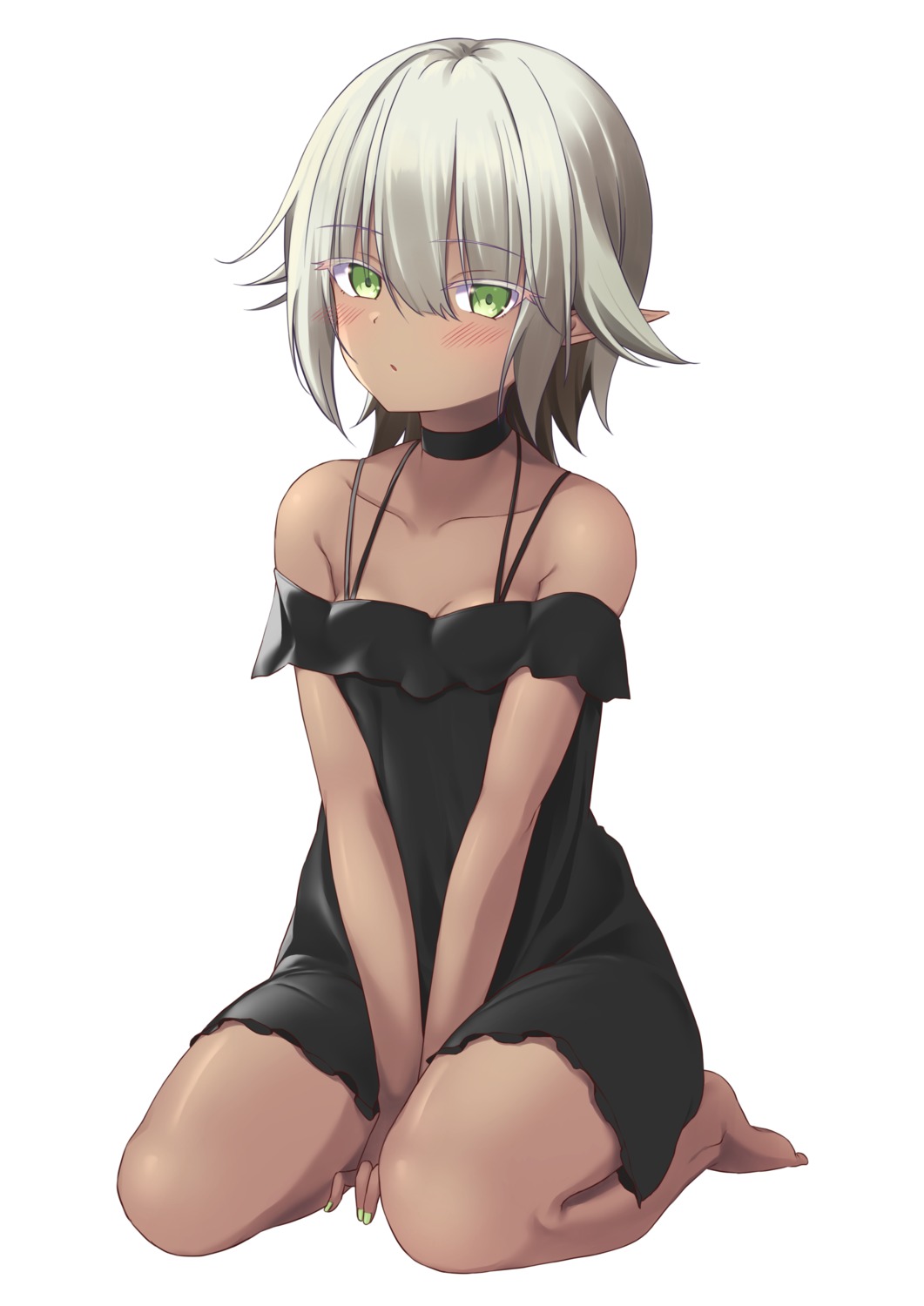 cleavage dress kuro_kinkan pointy_ears