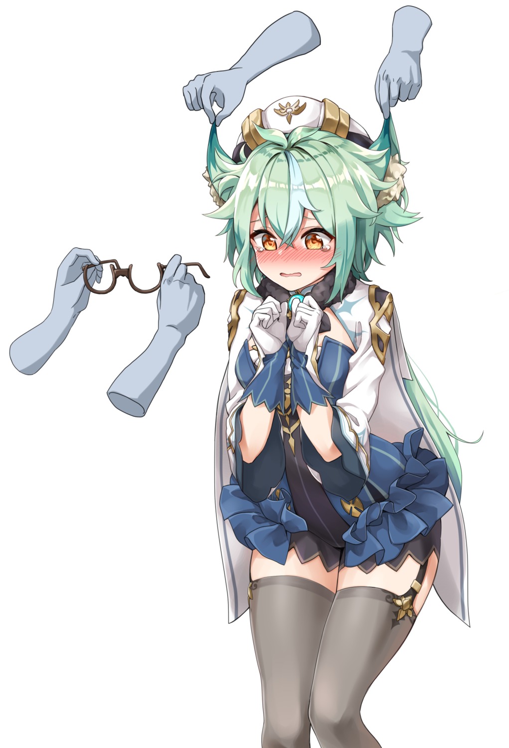 animal_ears dulldull genshin_impact megane stockings sucrose thighhighs