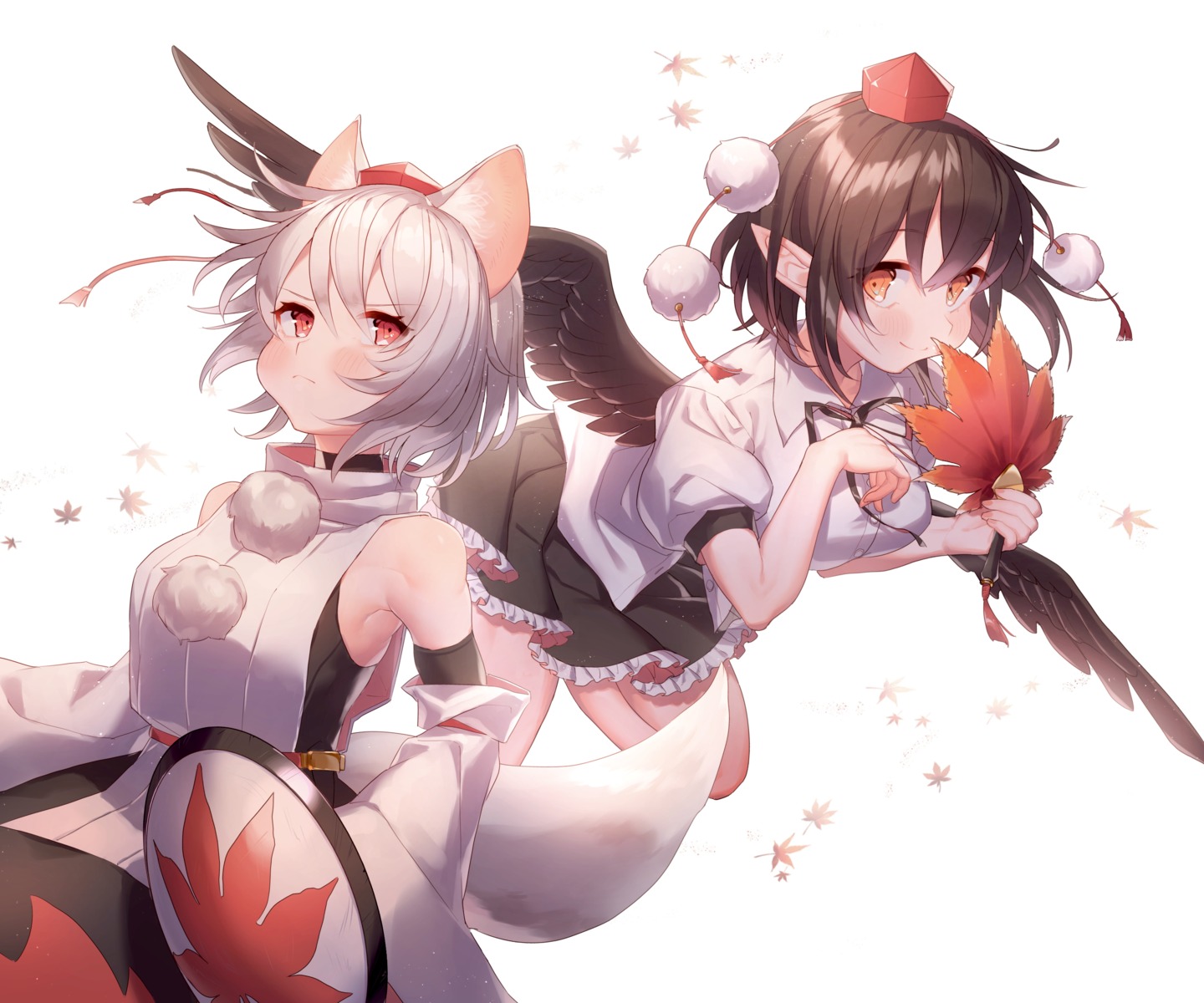 animal_ears inubashiri_momiji masanaga_(tsukasa) pointy_ears shameimaru_aya tail touhou wings