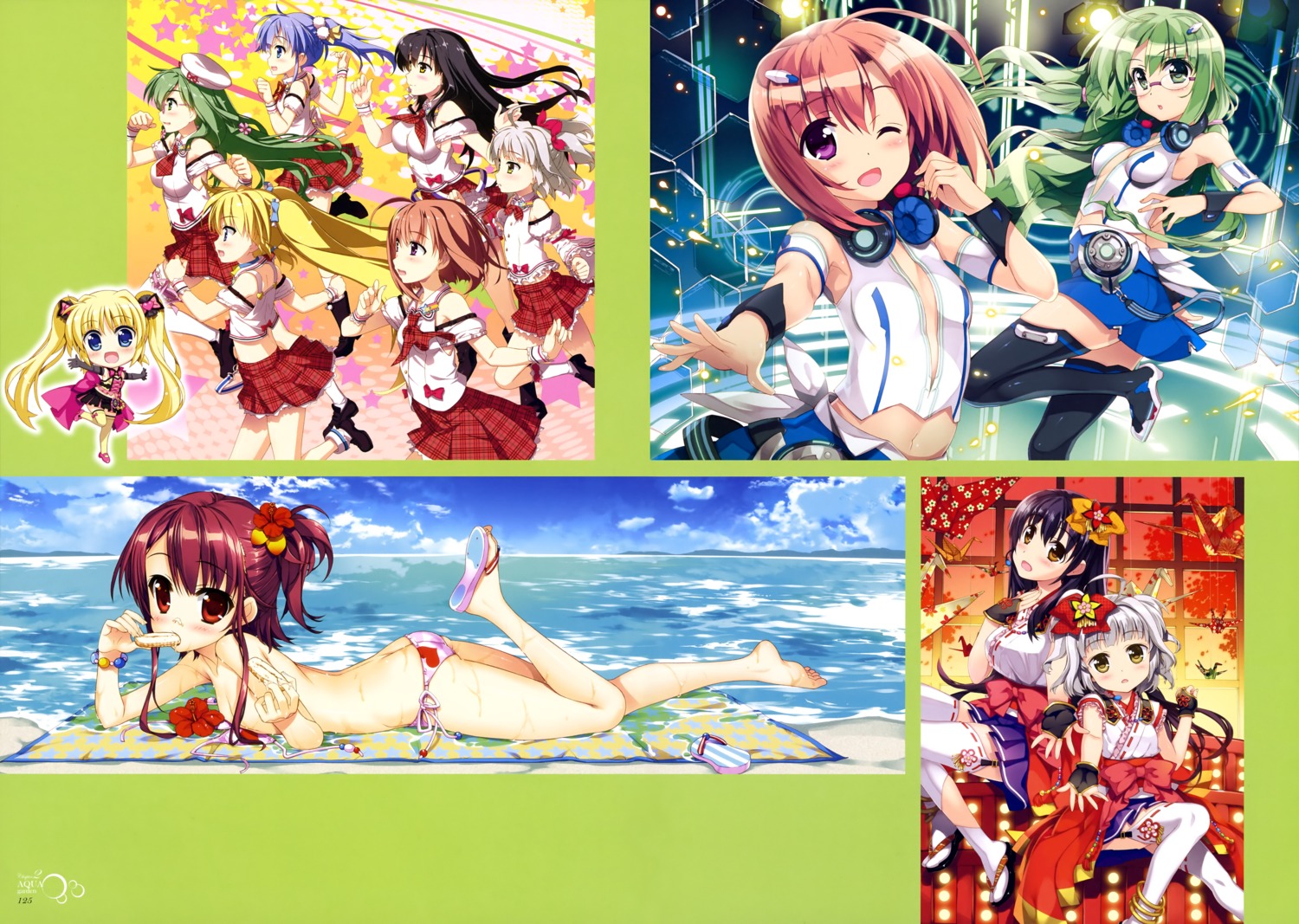 ass bikini chibi fujima_takuya headphones heels megane miko smile_shooter stockings swimsuits thighhighs topless wet