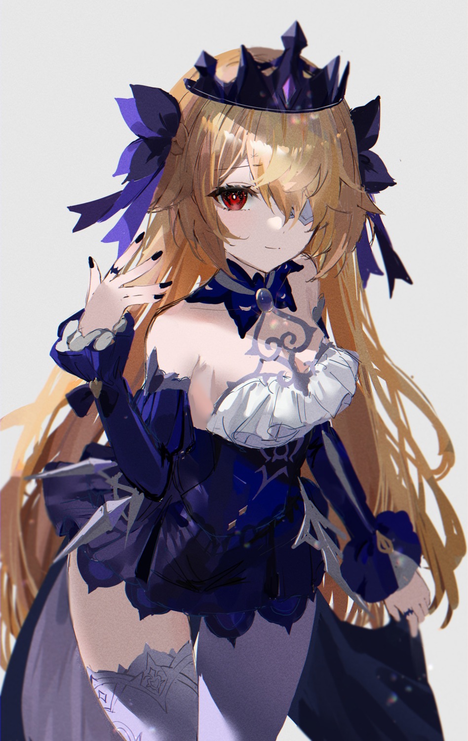 dress eyepatch fischl genshin_impact no_bra raiya_atelier thighhighs