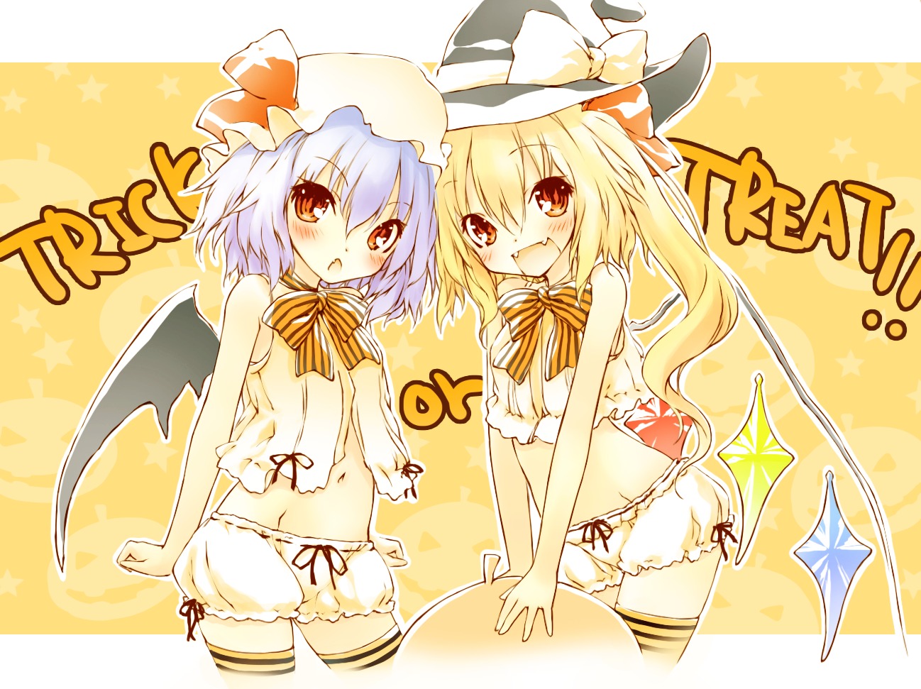 bloomers flandre_scarlet halloween remilia_scarlet saeki_thoma thighhighs touhou wings