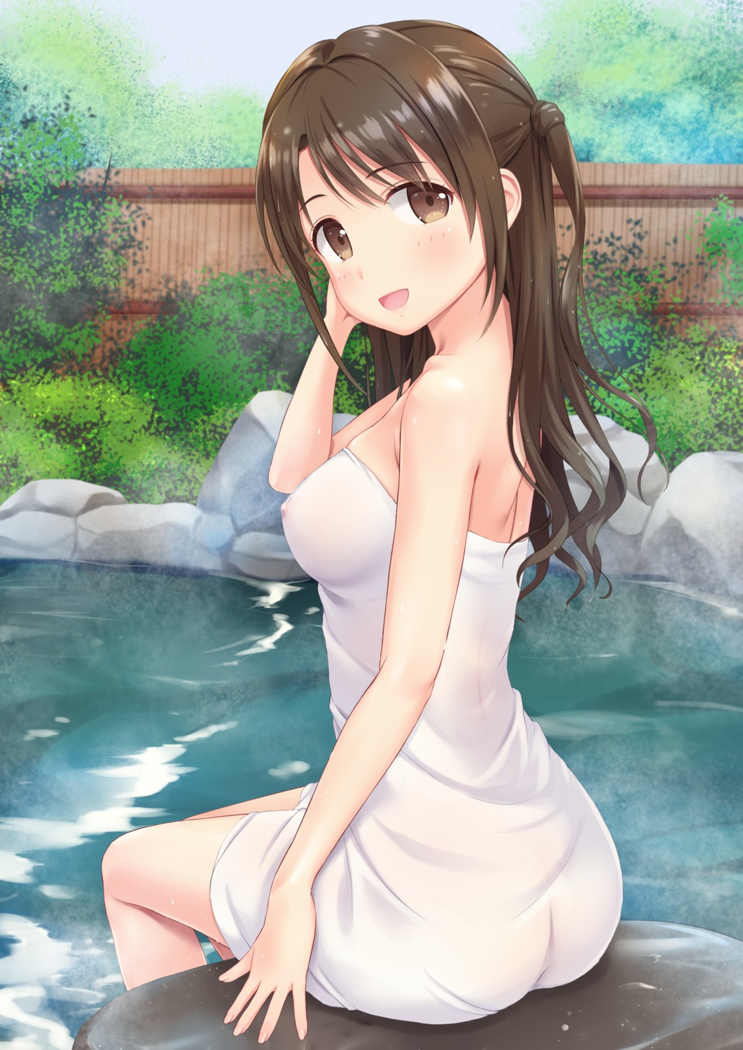 ass bathing erect_nipples n.g. naked onsen see_through shimamura_uzuki the_idolm@ster the_idolm@ster_cinderella_girls towel wet