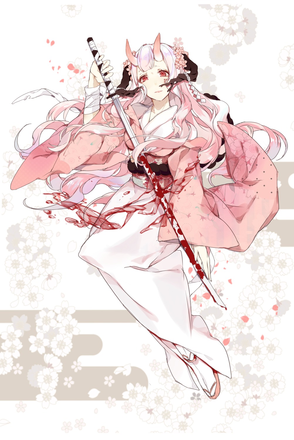 blood horns kimono miyuki_(miyuki0529) sword