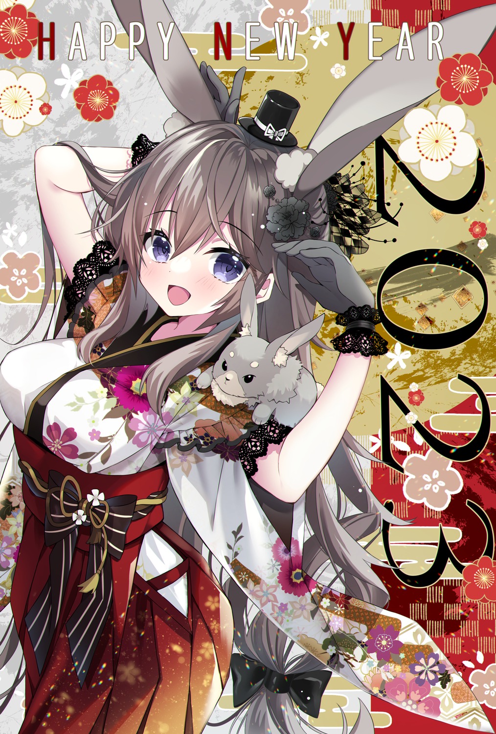 animal_ears bunny_ears japanese_clothes touka_(07touka25)