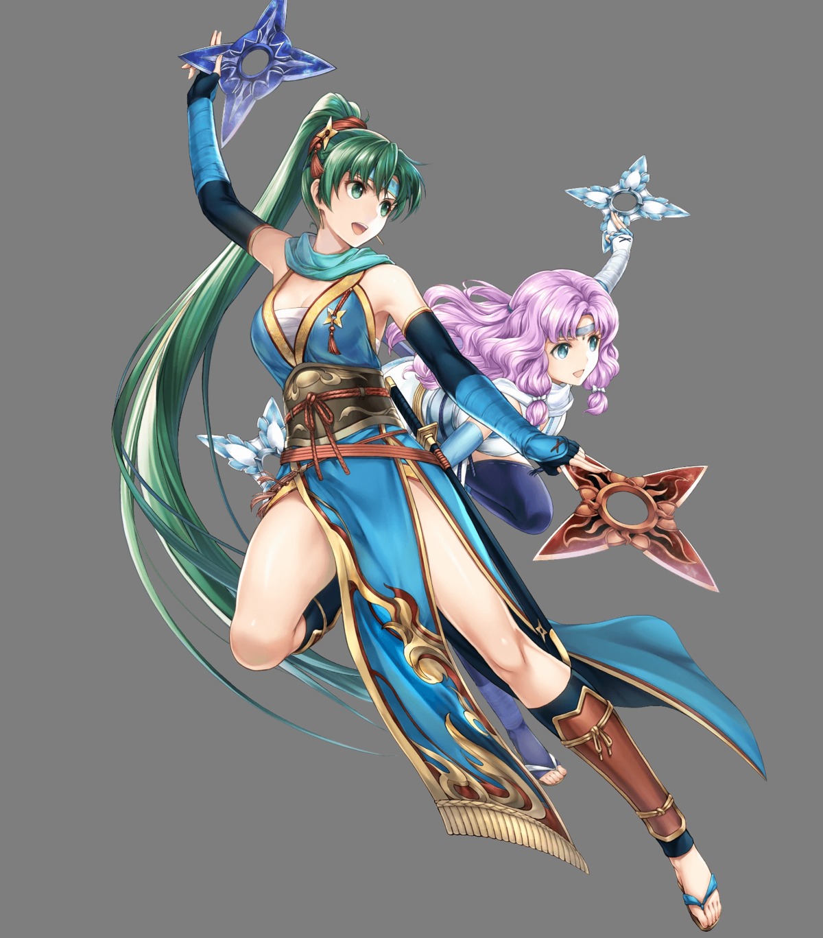 asian_clothes cleavage fire_emblem fire_emblem:_rekka_no_ken fire_emblem_heroes florina lyndis_(fire_emblem) ninja nintendo sarashi sword thighhighs weapon yamada_koutarou