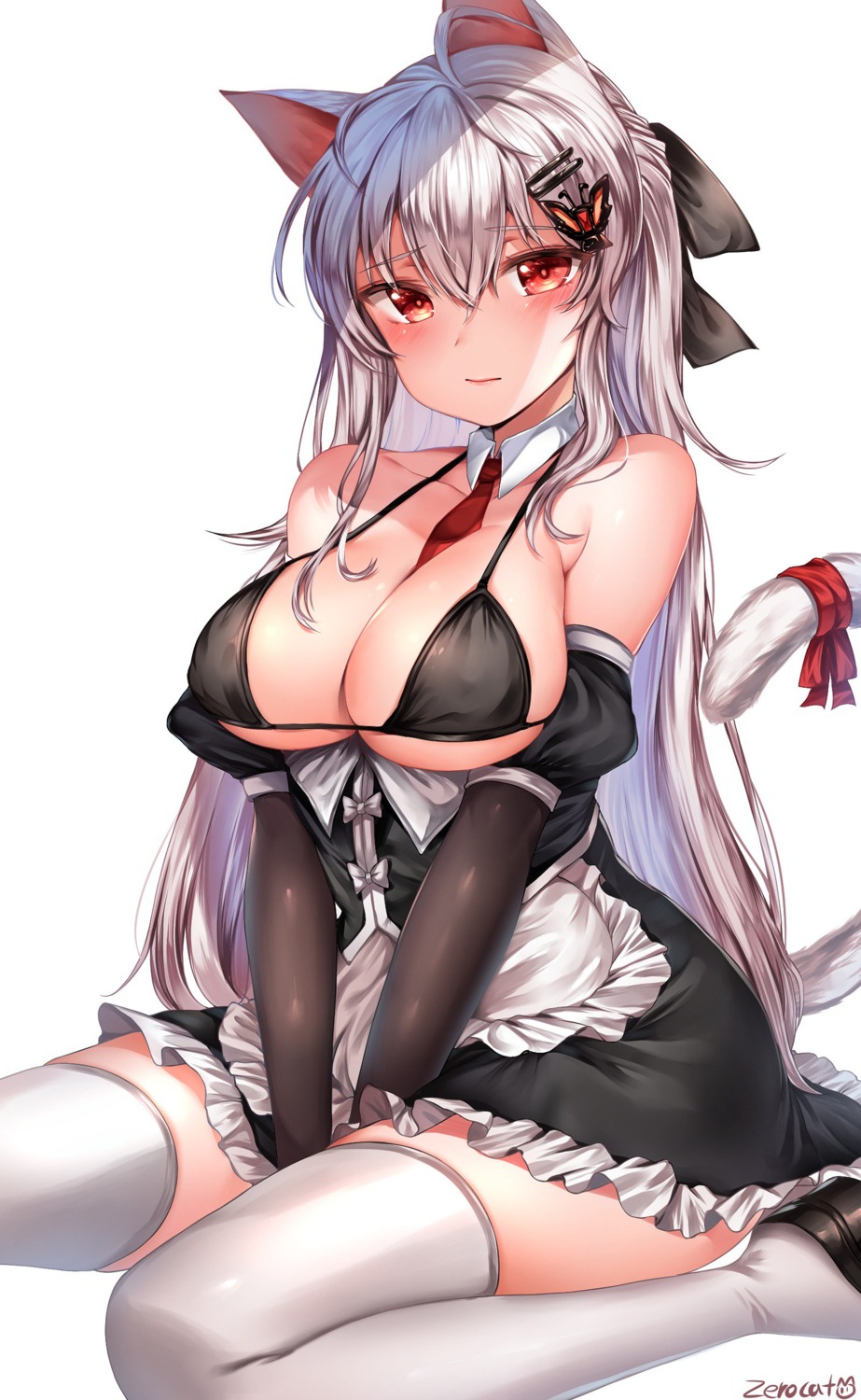 animal_ears bikini_top cleavage girls_frontline iws-2000_(girls_frontline) maid nekomimi swimsuits tail thighhighs zerocat