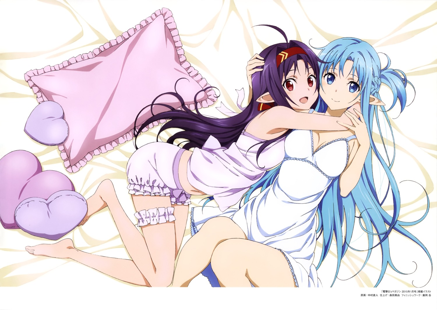 alfheim_online asuna_(sword_art_online) cleavage dress garter konno_yuuki nakamura_naoto pajama pointy_ears sword_art_online