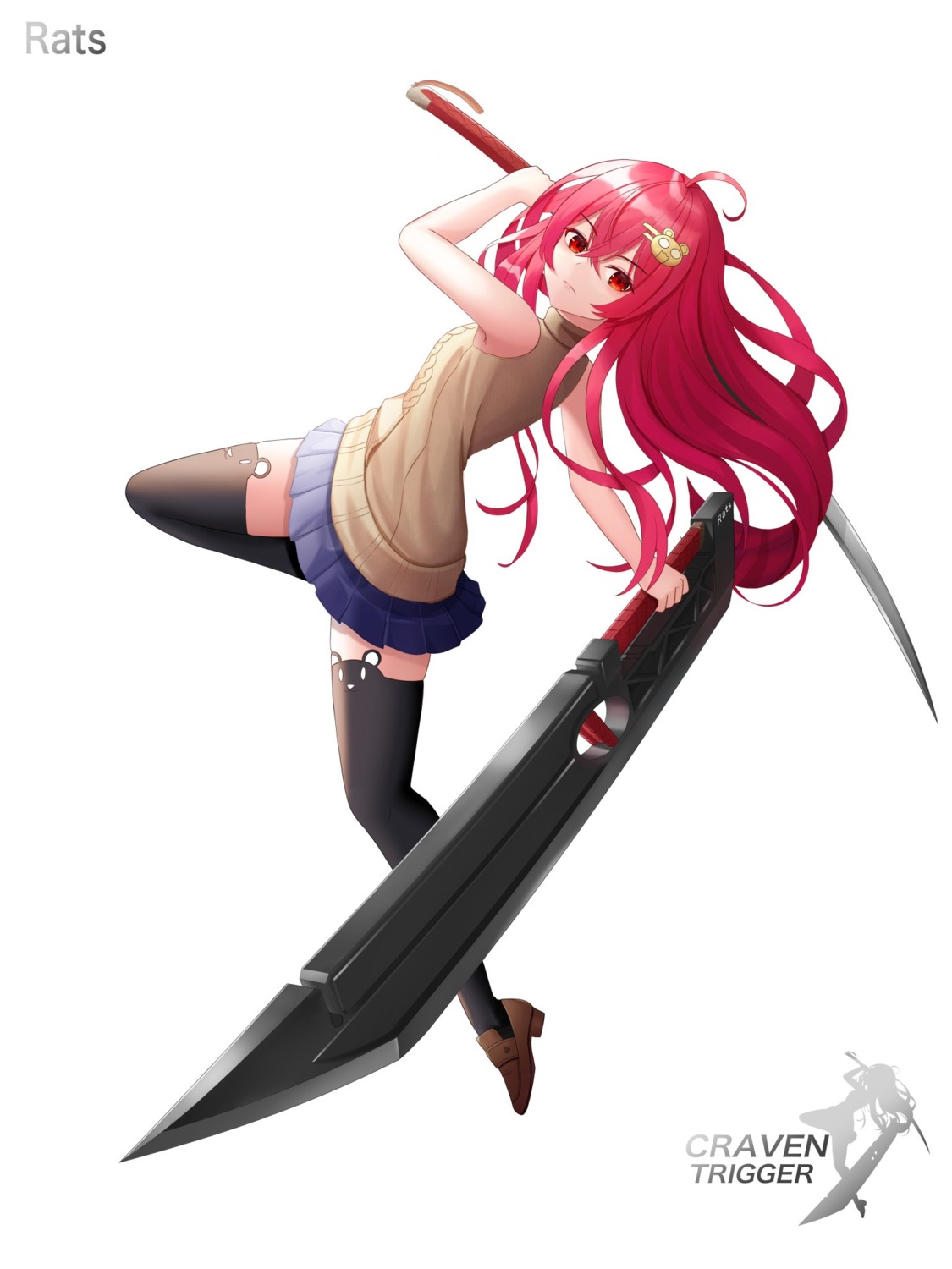 kimhu94 skirt_lift sweater sword thighhighs