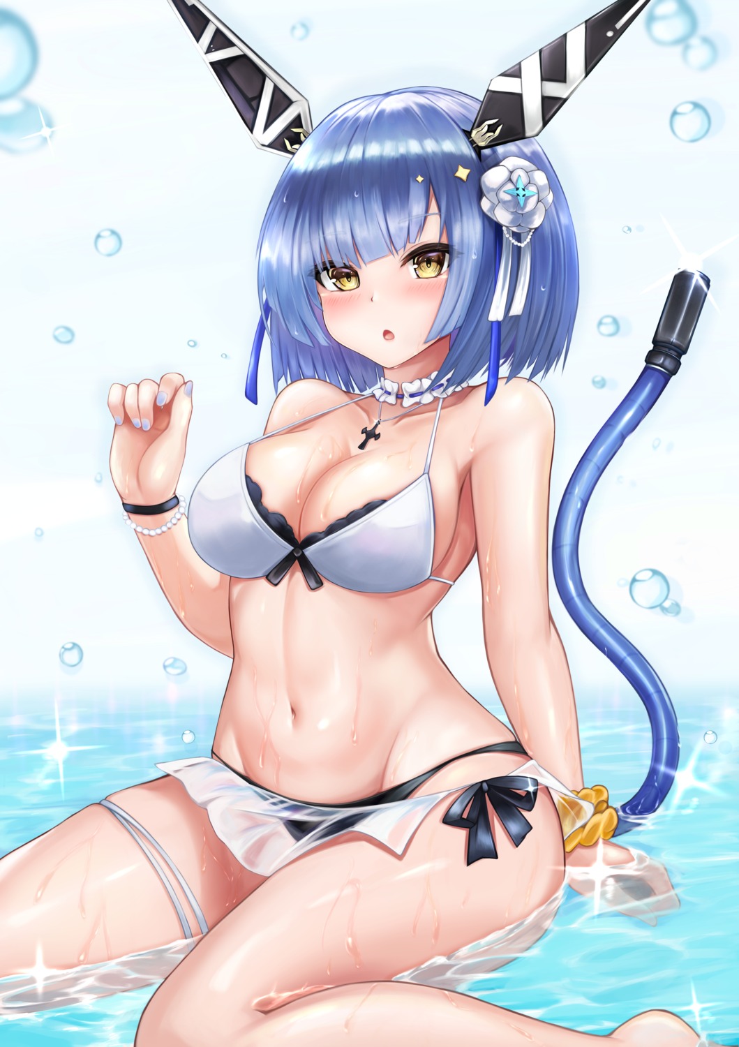 azur_lane bikini gascogne_(azur_lane) ryara_vivi see_through swimsuits tail wet wet_clothes