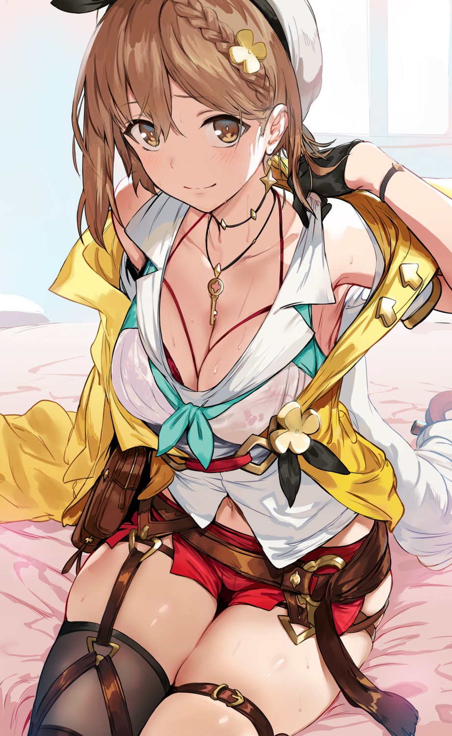 atelier atelier_ryza atelier_ryza_2 bra cleavage garter hews open_shirt reisalin_stout see_through stockings thighhighs wet_clothes