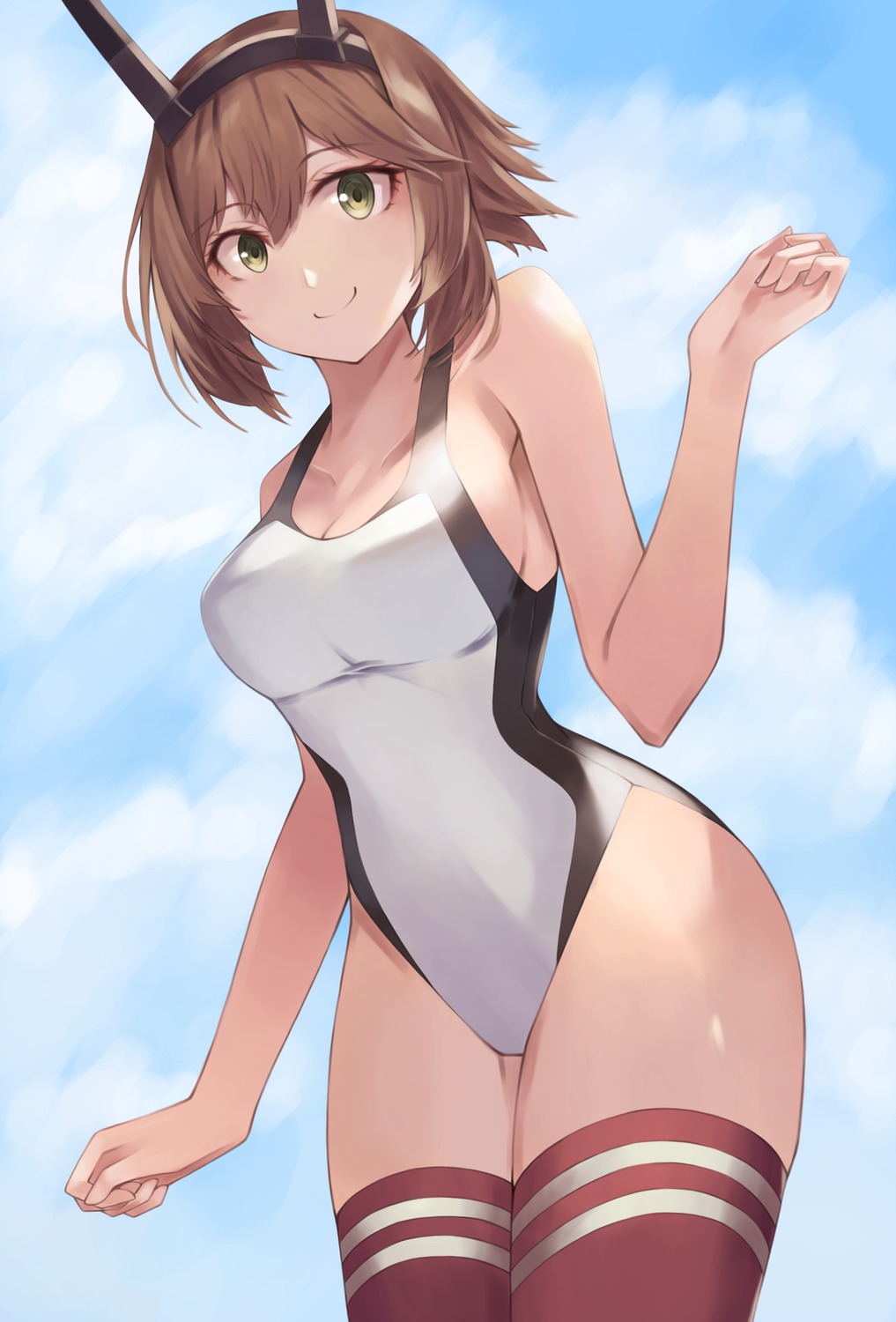 beisaku_bei kantai_collection mutsu_(kancolle) swimsuits thighhighs