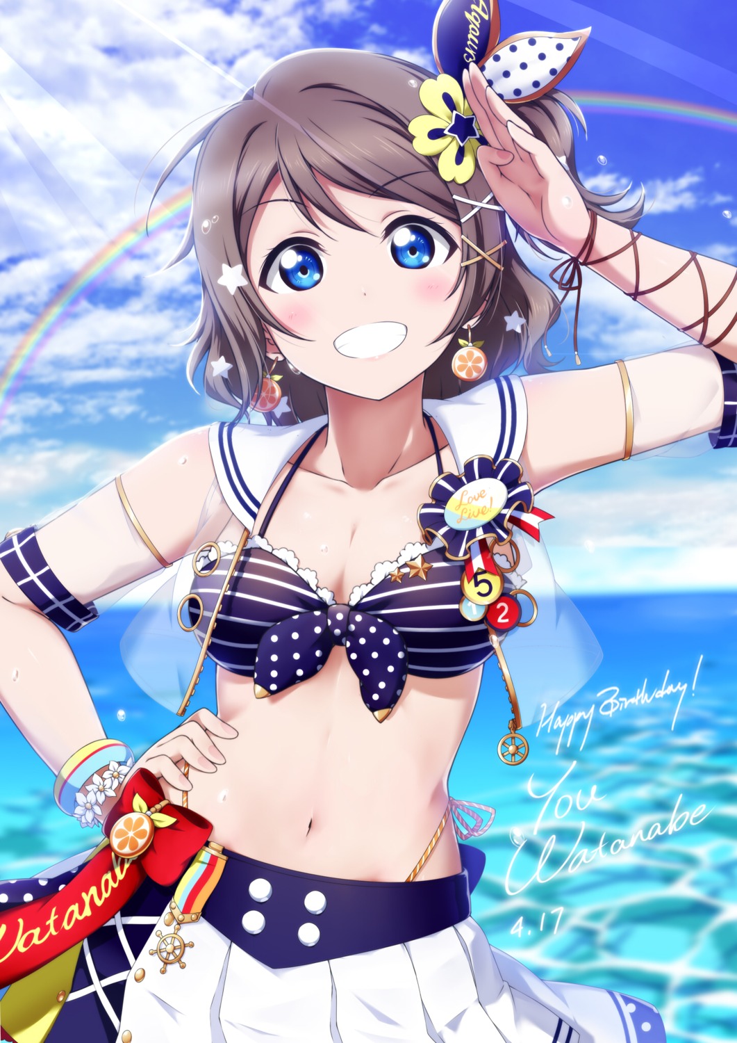 bikini cleavage love_live!_(series) love_live!_sunshine!! open_shirt see_through shiimai swimsuits watanabe_you