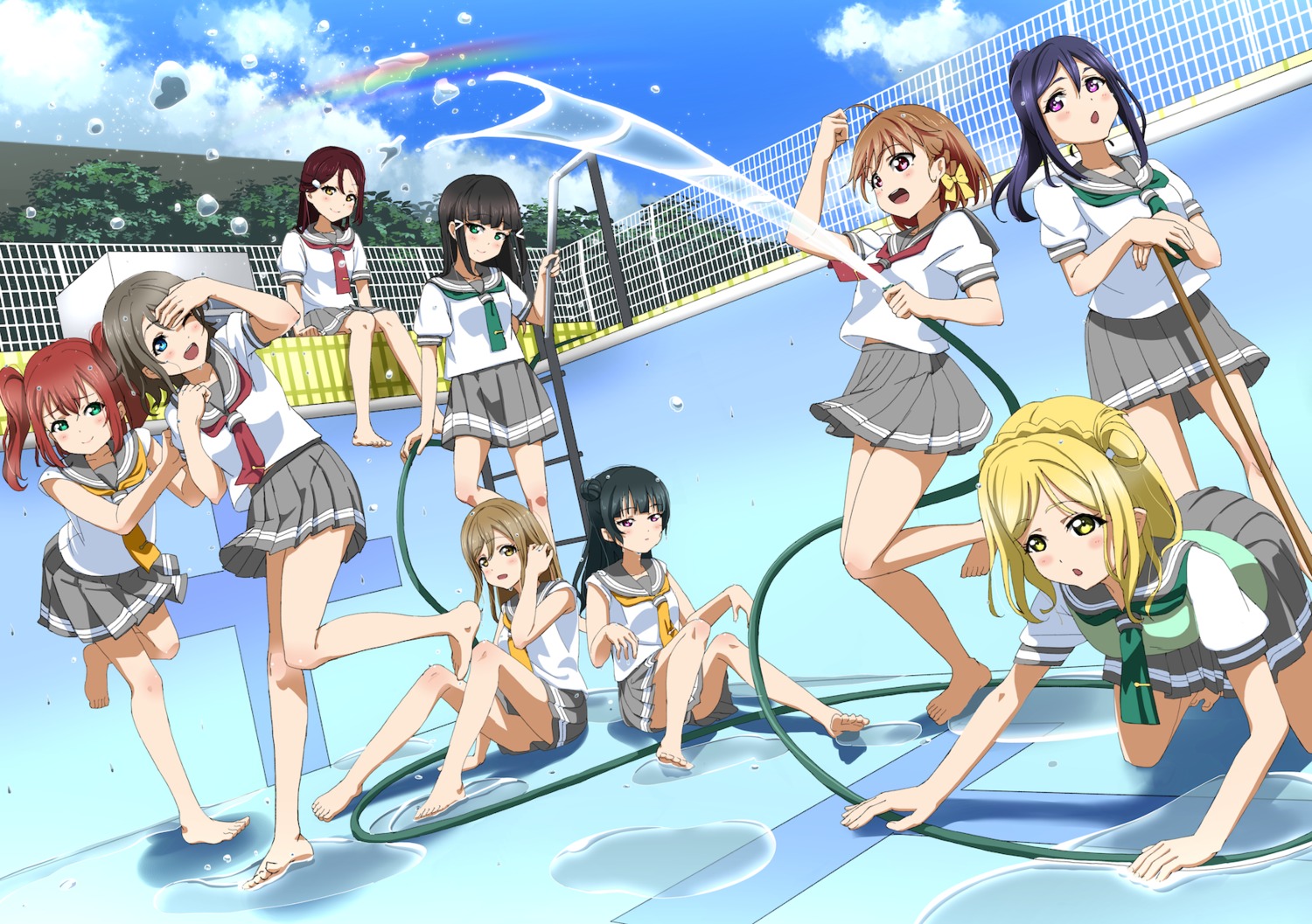 ajapa kunikida_hanamaru kurosawa_dia kurosawa_ruby love_live!_sunshine!! matsuura_kanan ohara_mari sakurauchi_riko seifuku takami_chika tsushima_yoshiko watanabe_you wet