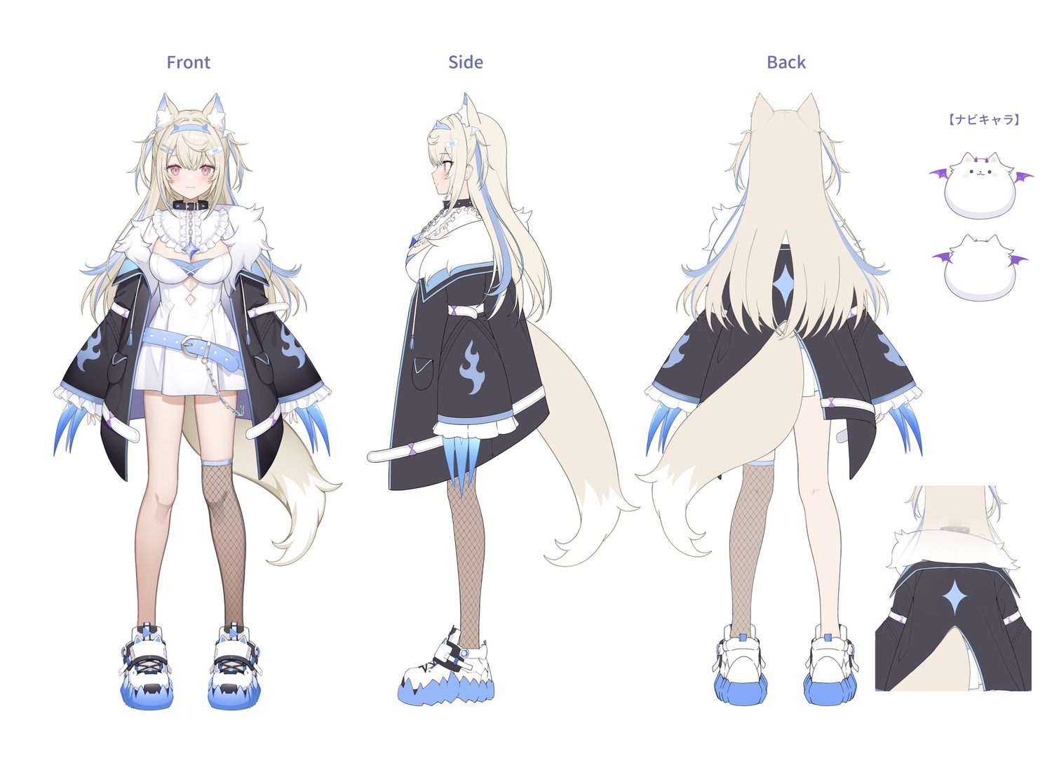 animal_ears bandaid character_design cleavage dress fishnets fuwawa_abyssgard hololive hololive_english ikomochi inumimi tail thighhighs weapon