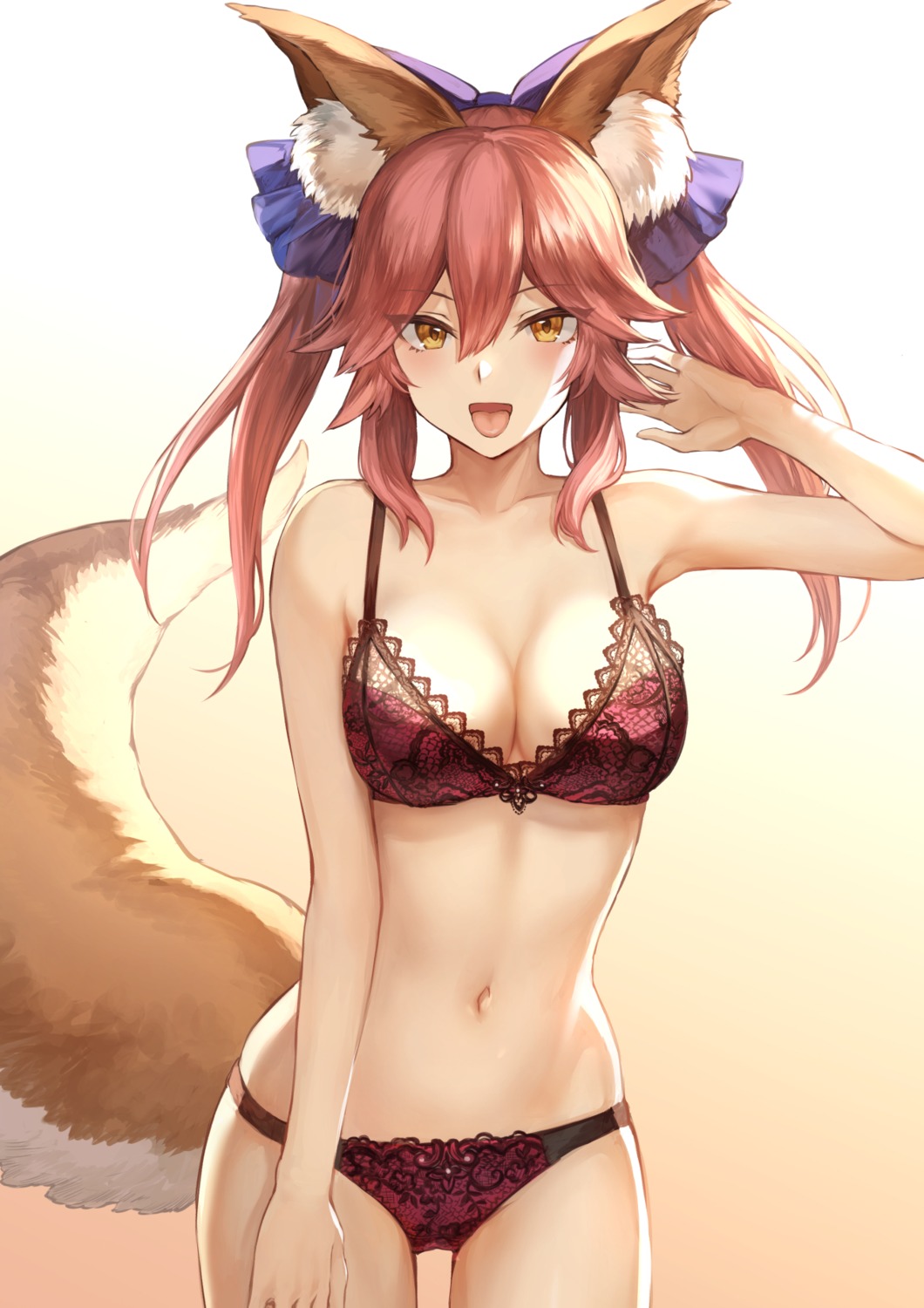 animal_ears bra cleavage fate/grand_order mashu_(003) pantsu tail tamamo_no_mae