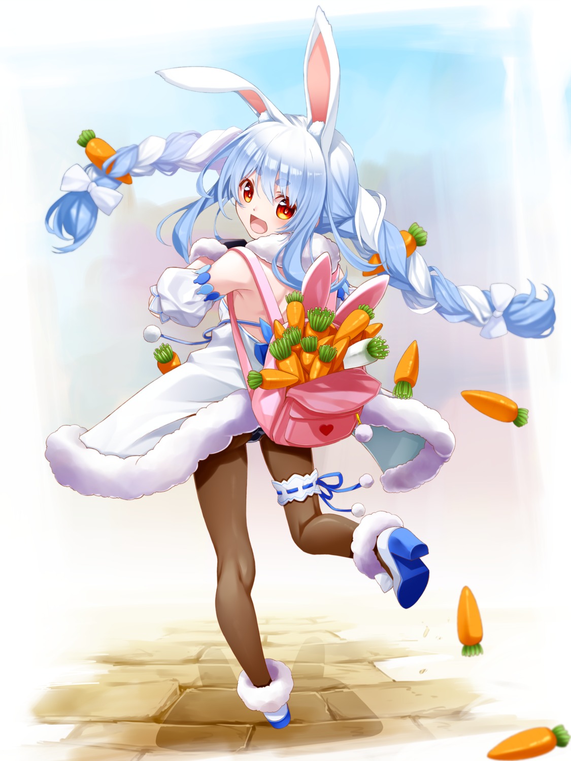 animal_ears bunny_ears bunny_girl fenrir_(fenlil0316) garter heels hololive pantyhose skirt_lift usada_pekora