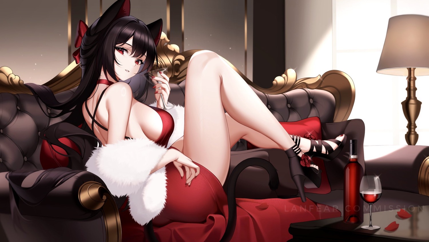 animal_ears dress heels kiyochii nekomimi no_bra tail