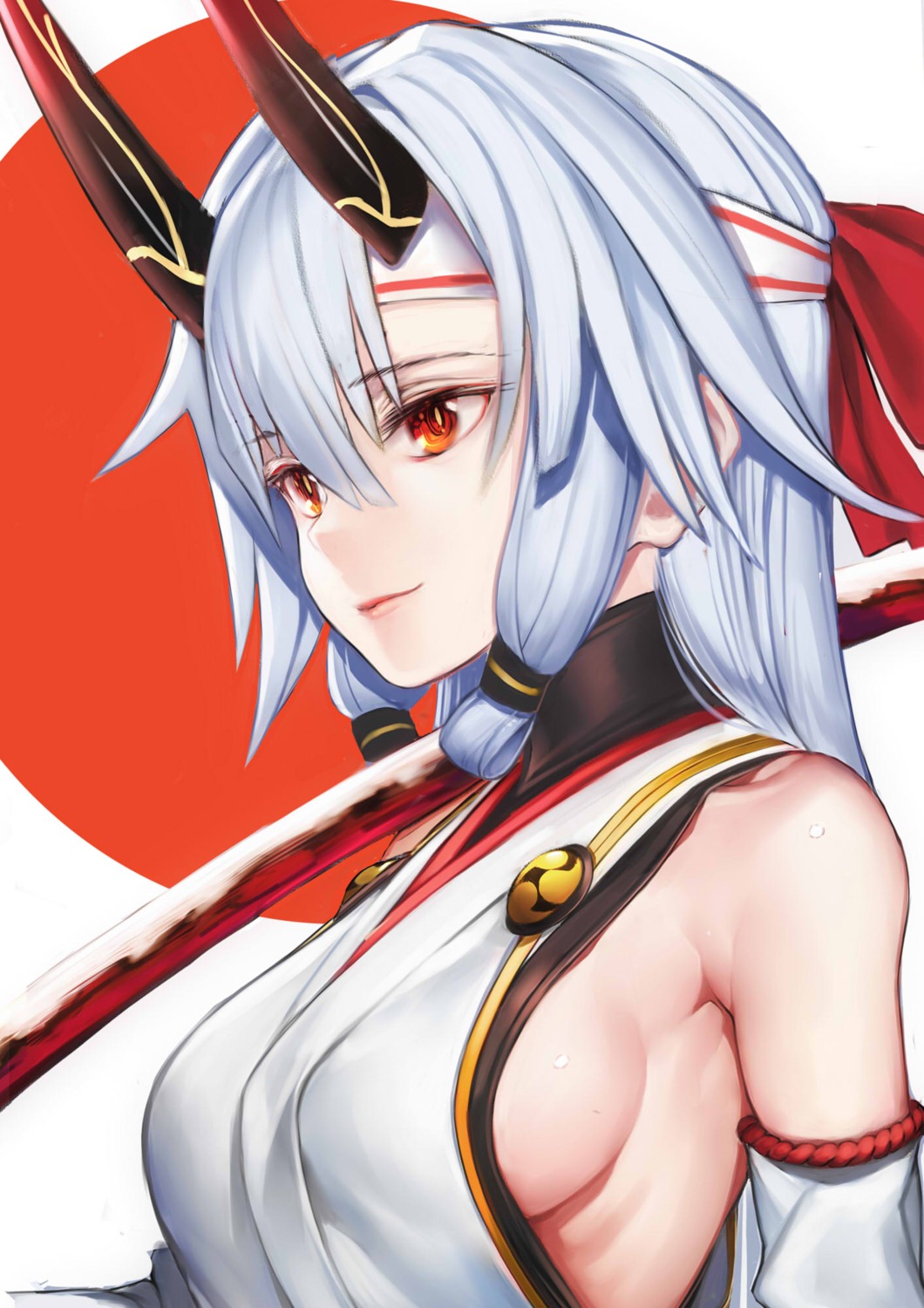 fate/grand_order horns japanese_clothes nyatabe sword tomoe_gozen_(fate/grand_order)