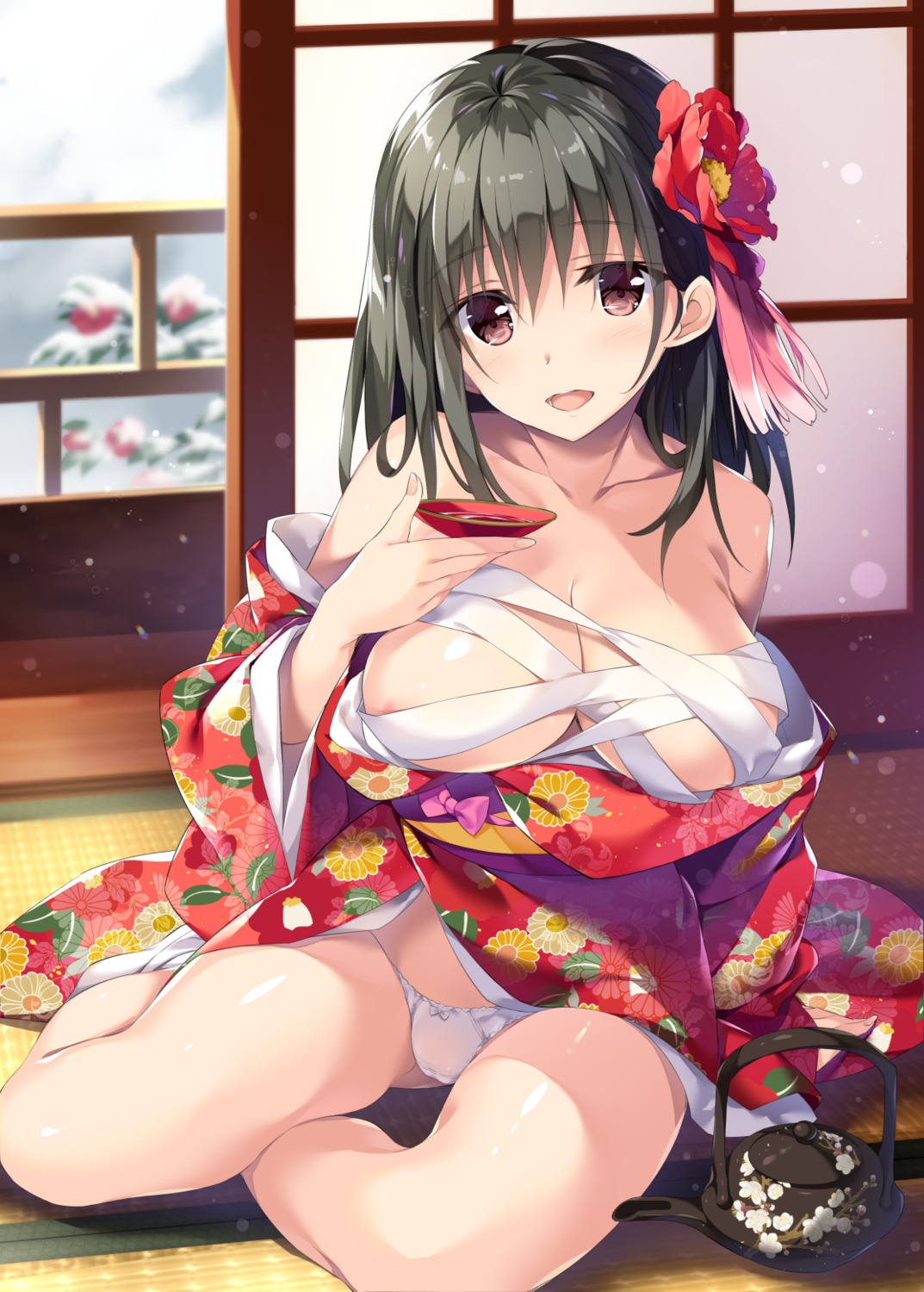 areola cameltoe kimono open_shirt oryou pantsu sarashi
