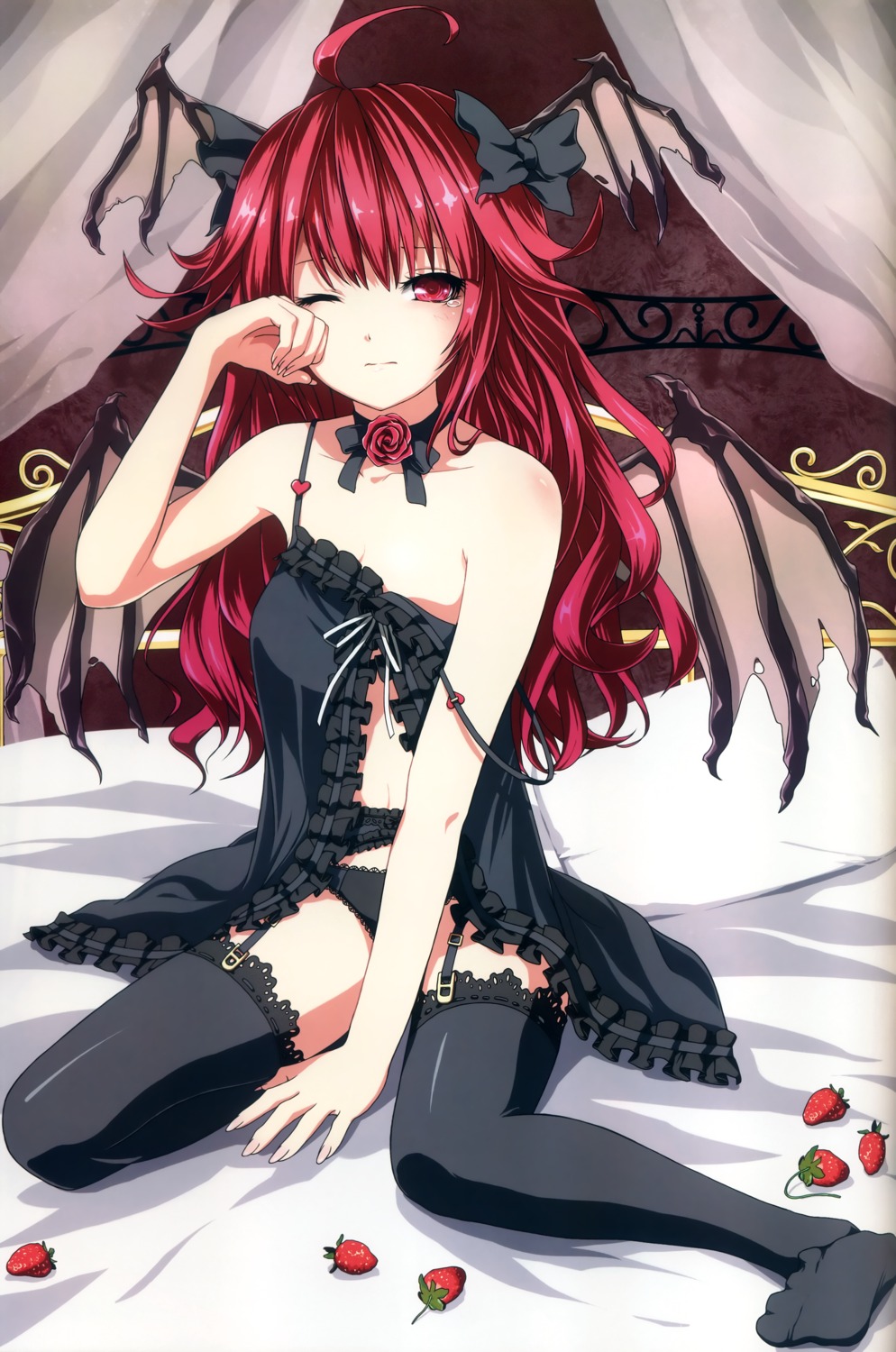 fuji_hyorone garter_belt koakuma lingerie pantsu stockings thighhighs touhou wings