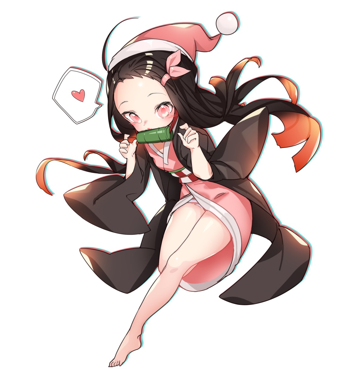 christmas japanese_clothes kamado_nezuko kimetsu_no_yaiba kyudong. pantsu shimapan skirt_lift