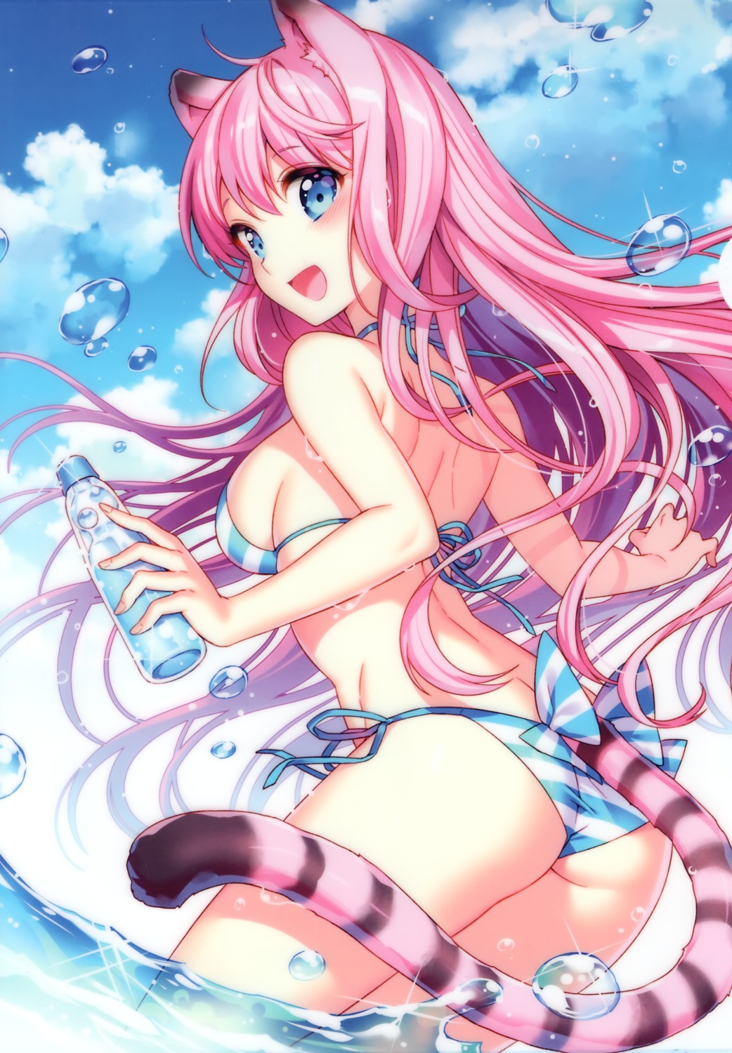 animal_ears ass bikini nardack nekomimi swimsuits tail wet