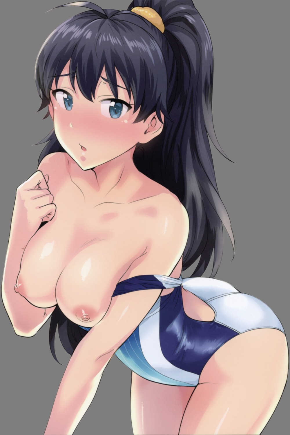 breast_hold breasts ganaha_hibiki nipples open_shirt plant swimsuits the_idolm@ster transparent_png tsurui