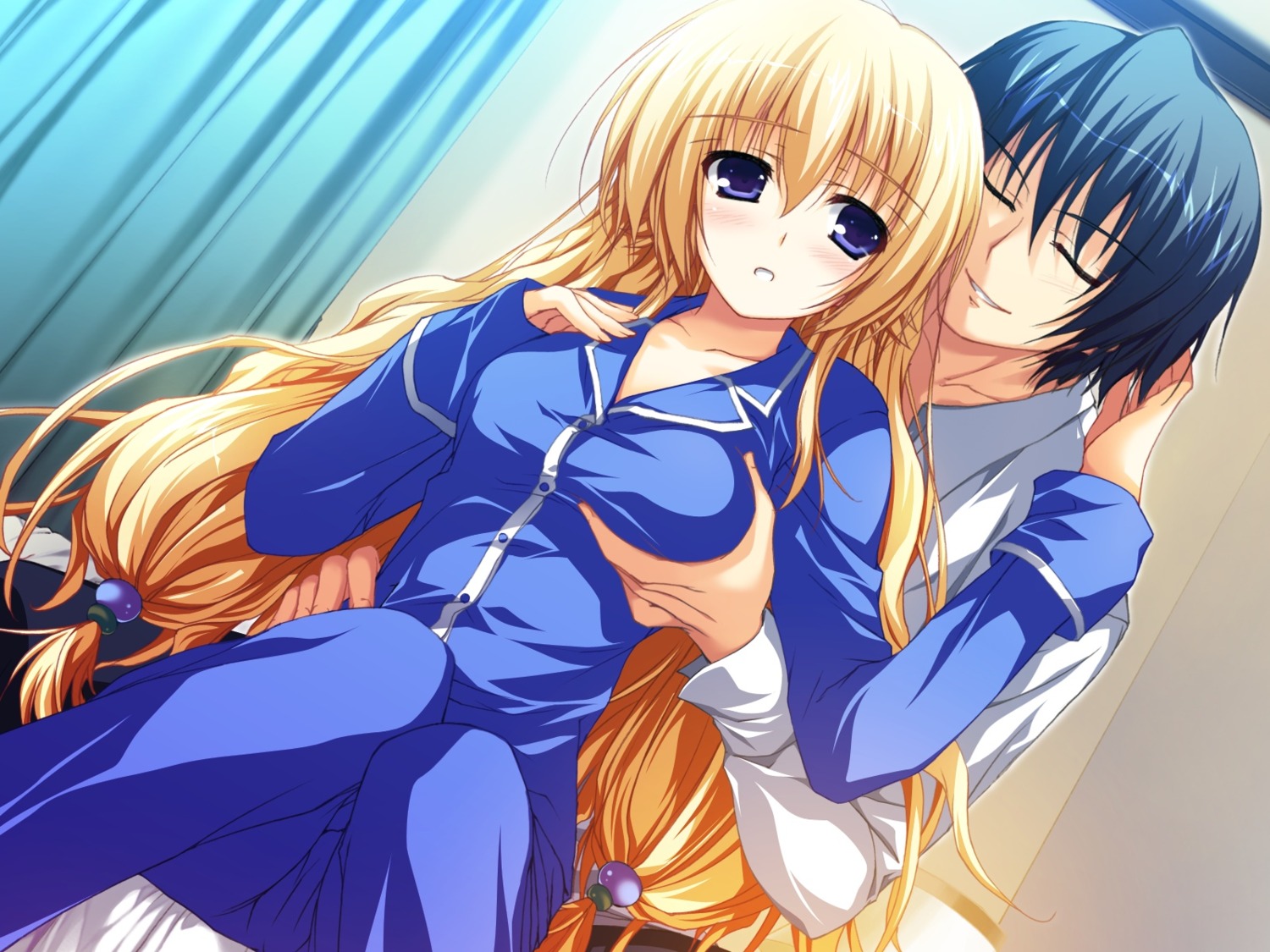 akatsuki_no_goei breast_grab game_cg kurayashiki_tae pajama syangrila tomose_shunsaku