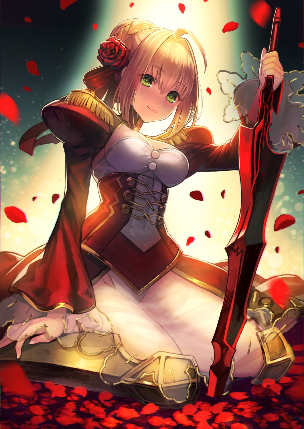 armor cleavage dress fate/extra fate/stay_night pantsu saber_extra see_through sword terai_(teraimorimori)