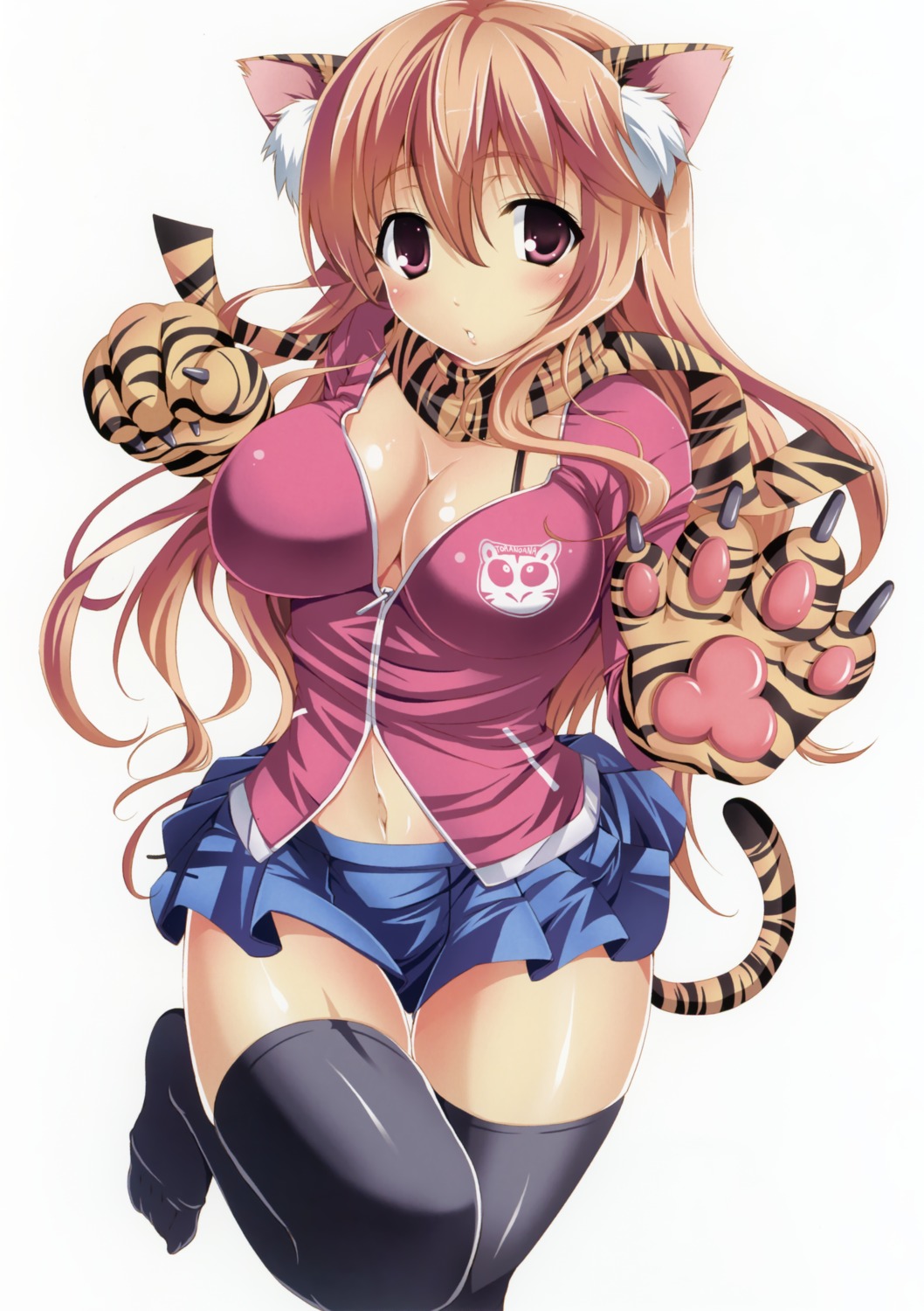 animal_ears cleavage ishigami_kazui open_shirt tail thighhighs