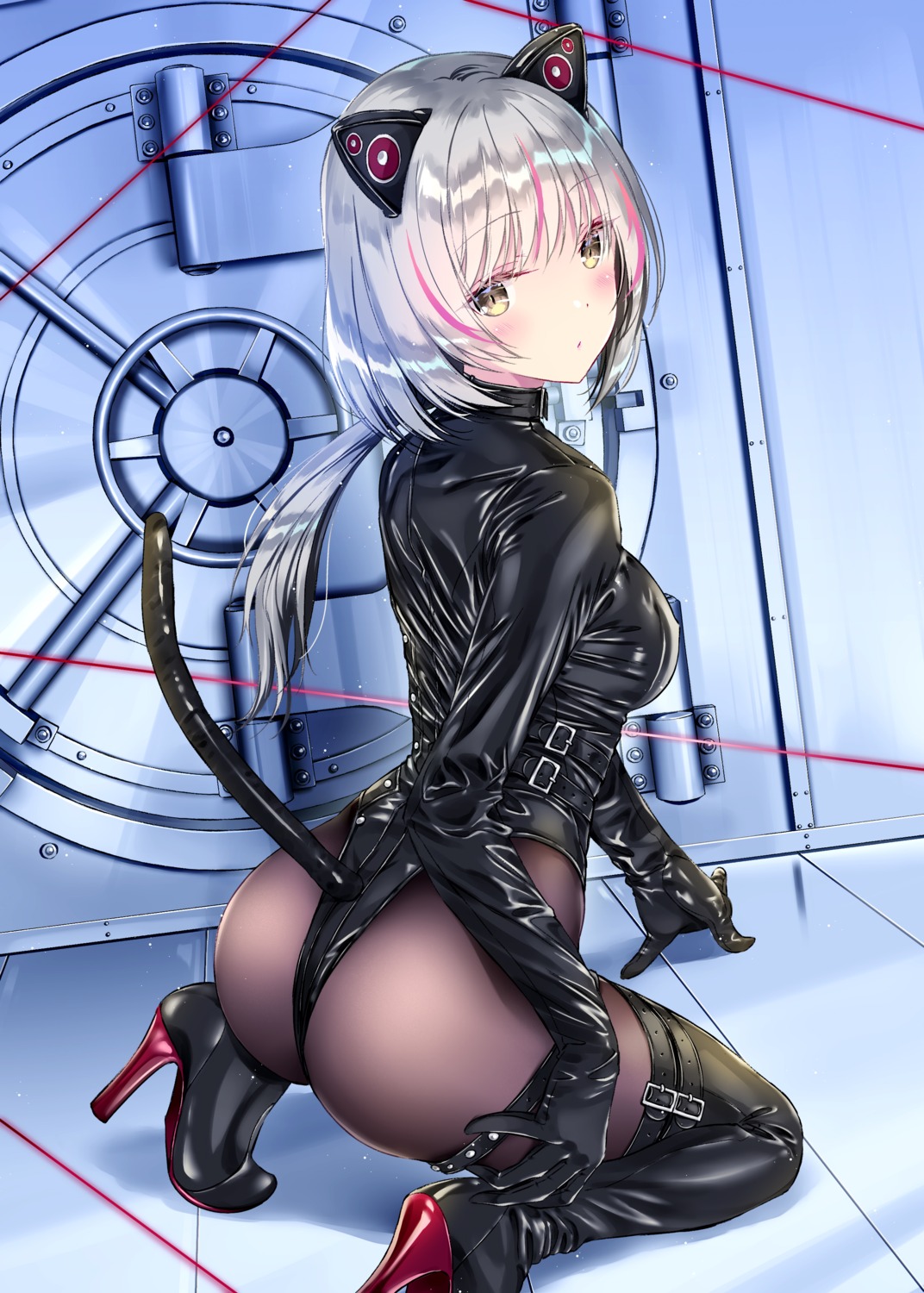 animal_ears artist_revision ass garter heels kobayashi_chisato leotard nekomimi pantyhose reverse×rebirth saintcat tail thighhighs