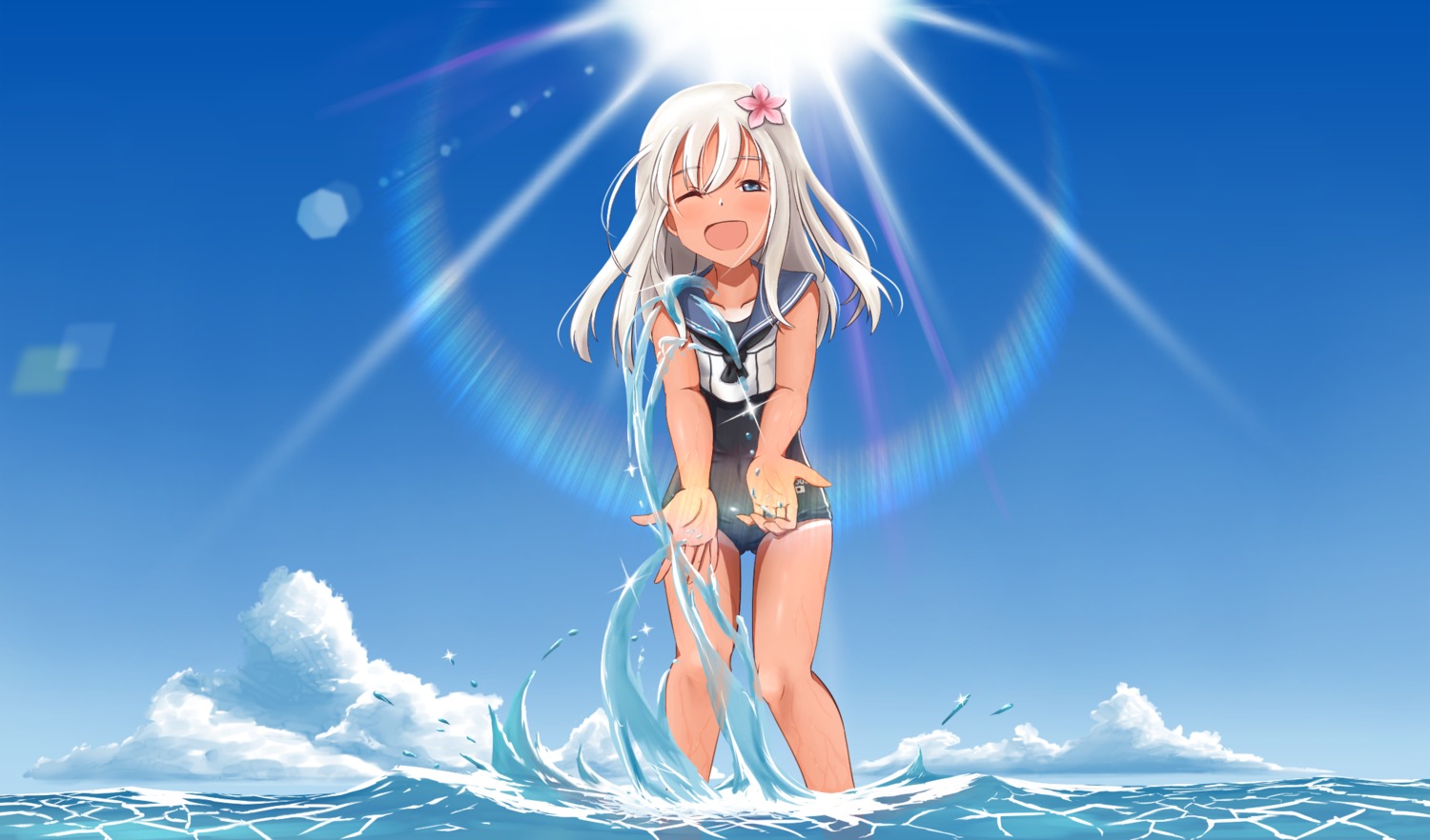 ggxfa kantai_collection ro-500 school_swimsuit swimsuits tan_lines wet
