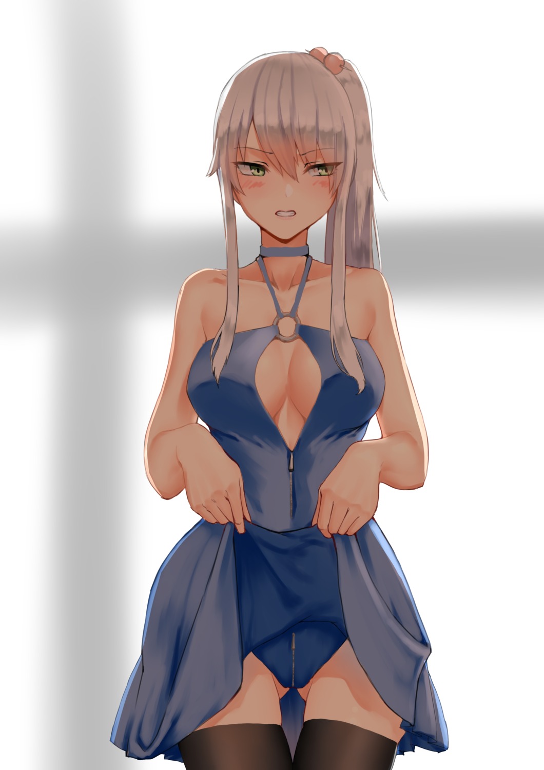 c.rabbit cleavage dress no_bra pantsu skirt_lift thighhighs