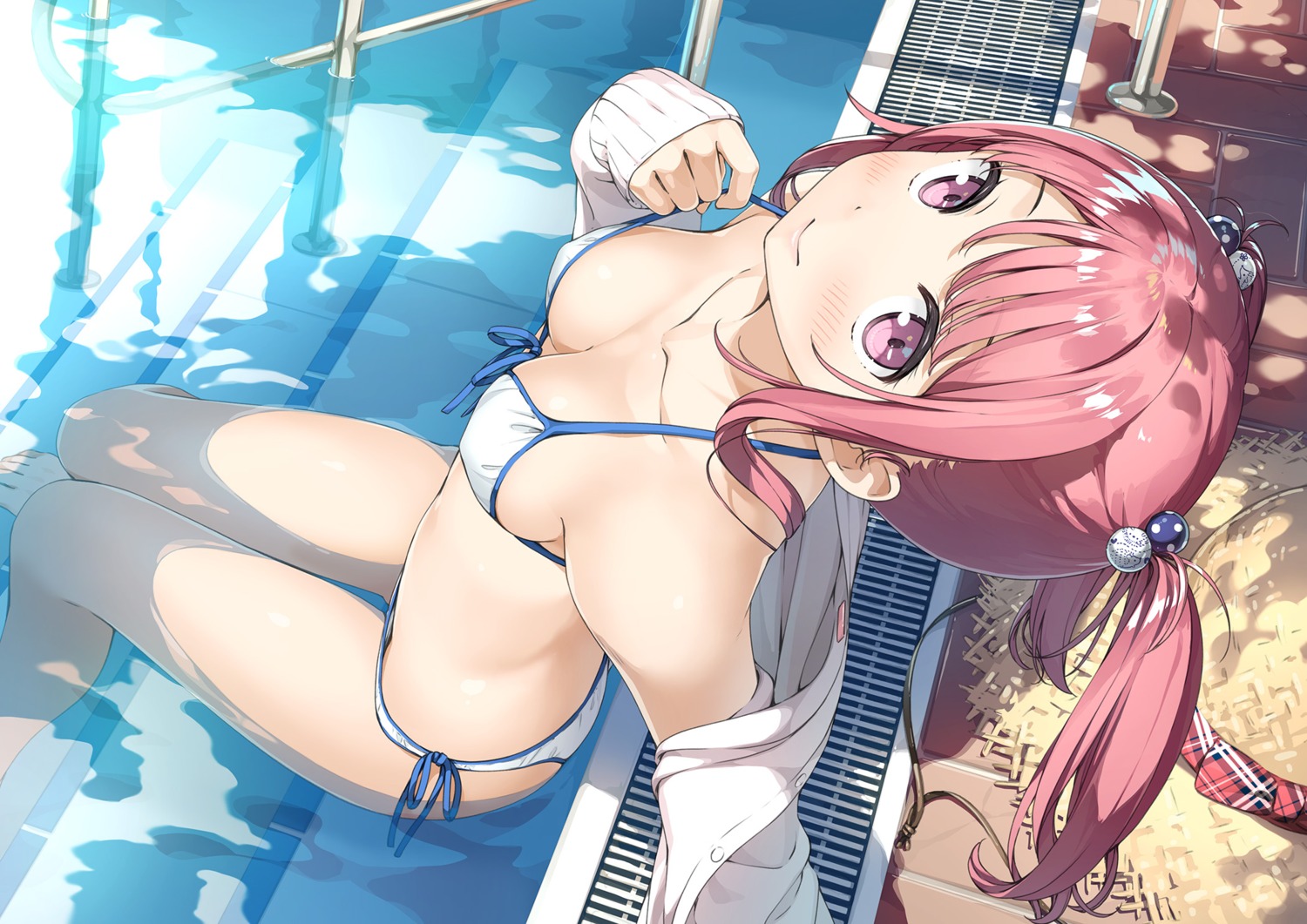 5_nenme_no_houkago artist_revision bikini erect_nipples kantoku kurumi_(kantoku) open_shirt swimsuits undressing wet