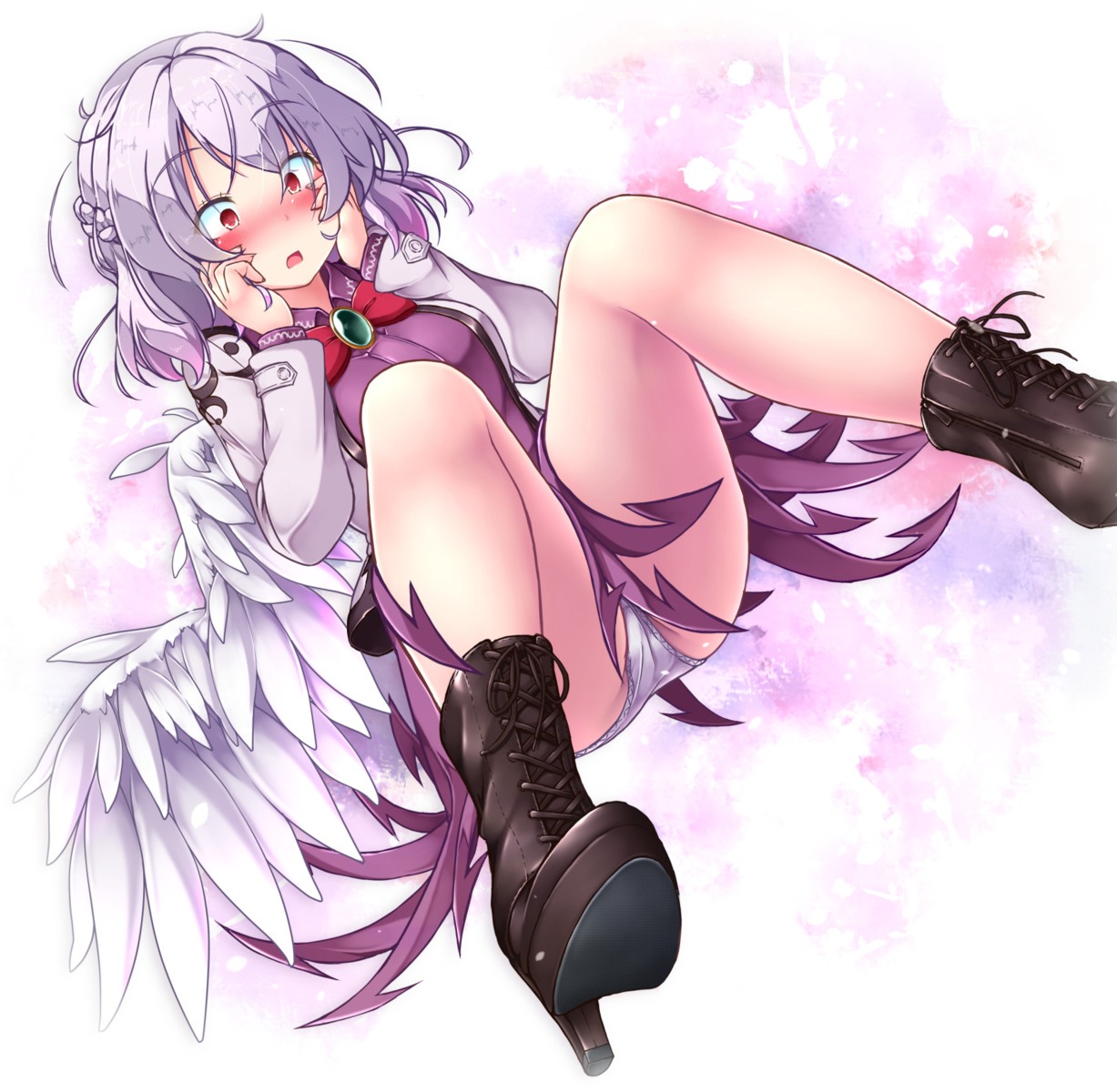 aka_tawashi heels kishin_sagume pantsu skirt_lift touhou wings