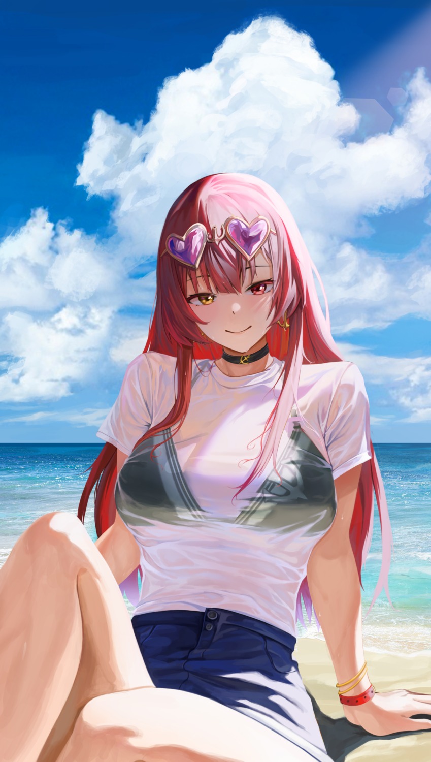 bburi bikini_top heterochromia hololive houshou_marine megane see_through swimsuits wet_clothes