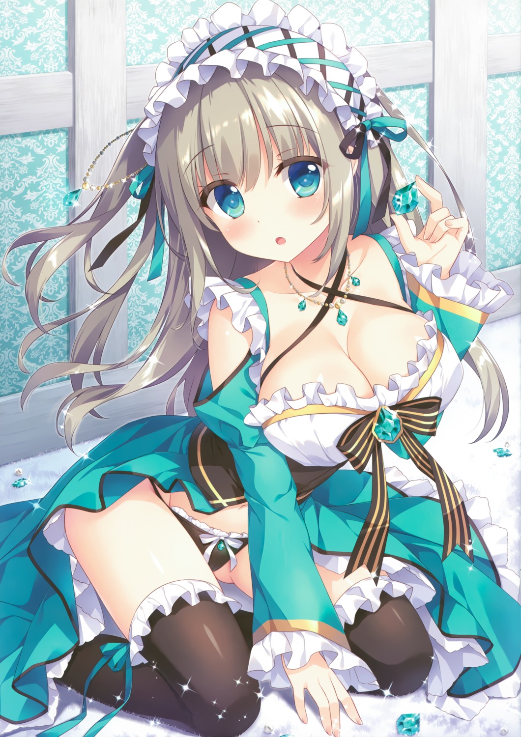 ame_nochi_yuki ameto_yuki cameltoe emerald_(ameto_yuki) lolita_fashion pantsu skirt_lift thighhighs