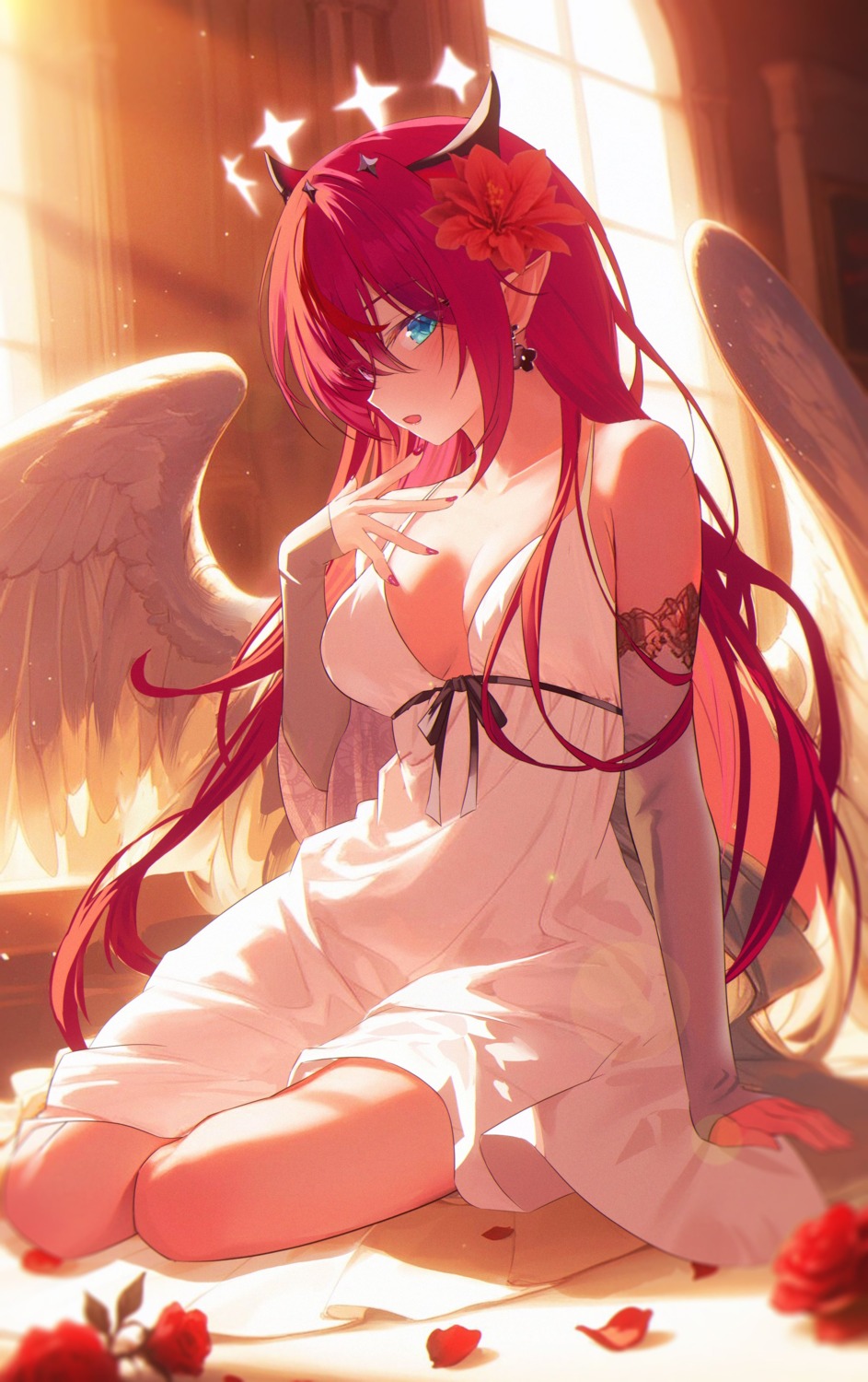 dress heterochromia hololive hololive_english horns irys_(hololive) jiang_ye_kiri no_bra pointy_ears wings