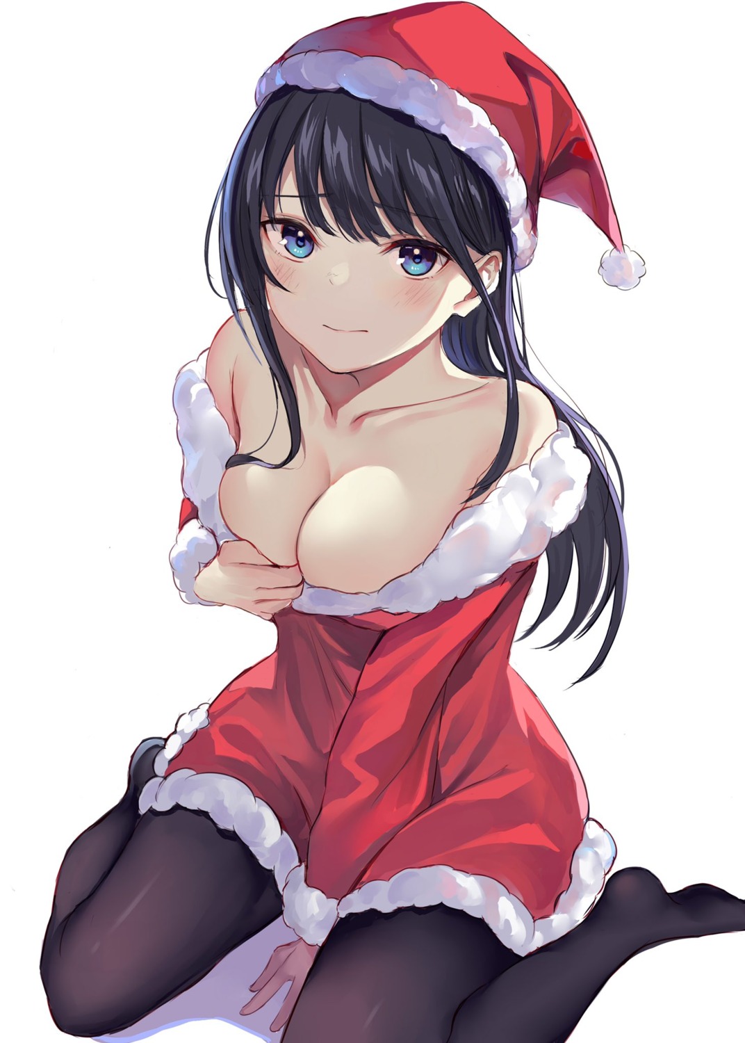 christmas cleavage dress nagiha_kuten no_bra open_shirt pantyhose